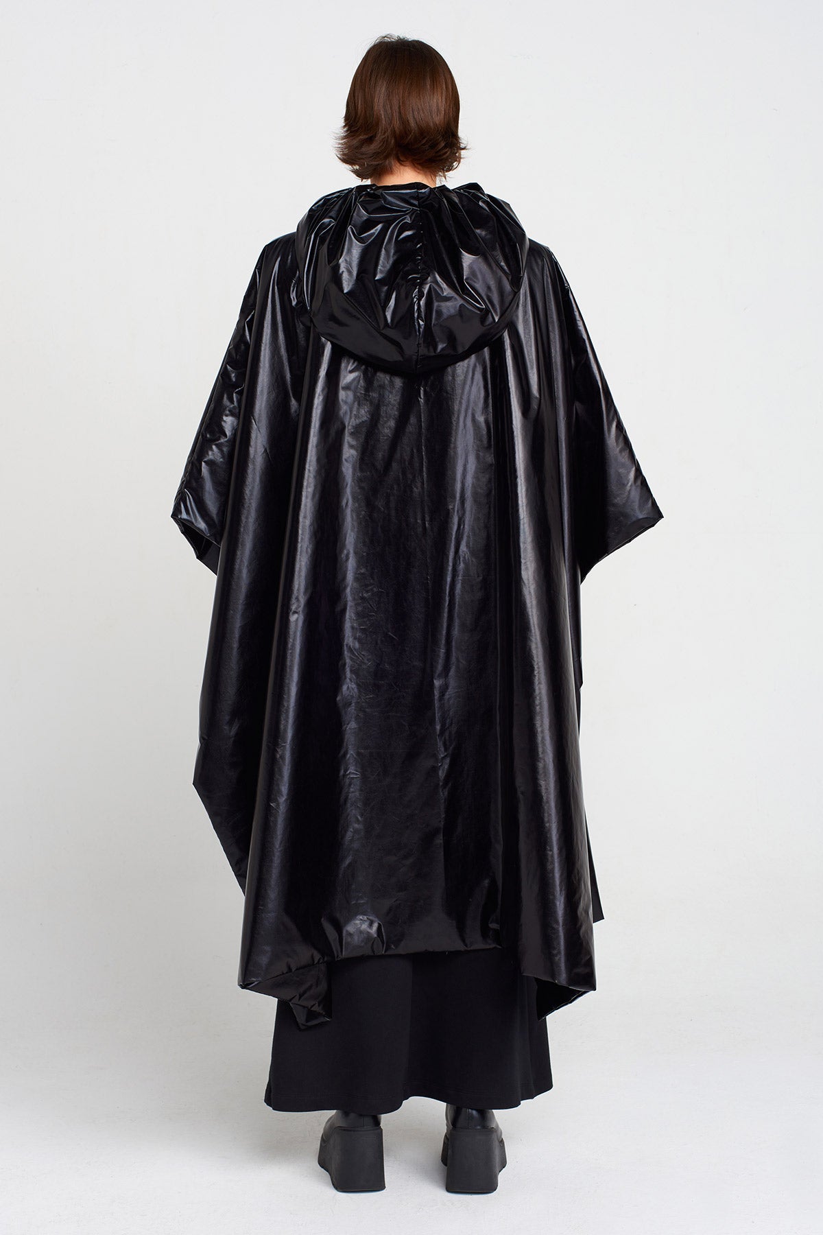 Black Shiny Oversized Long Raincoat-K255015032