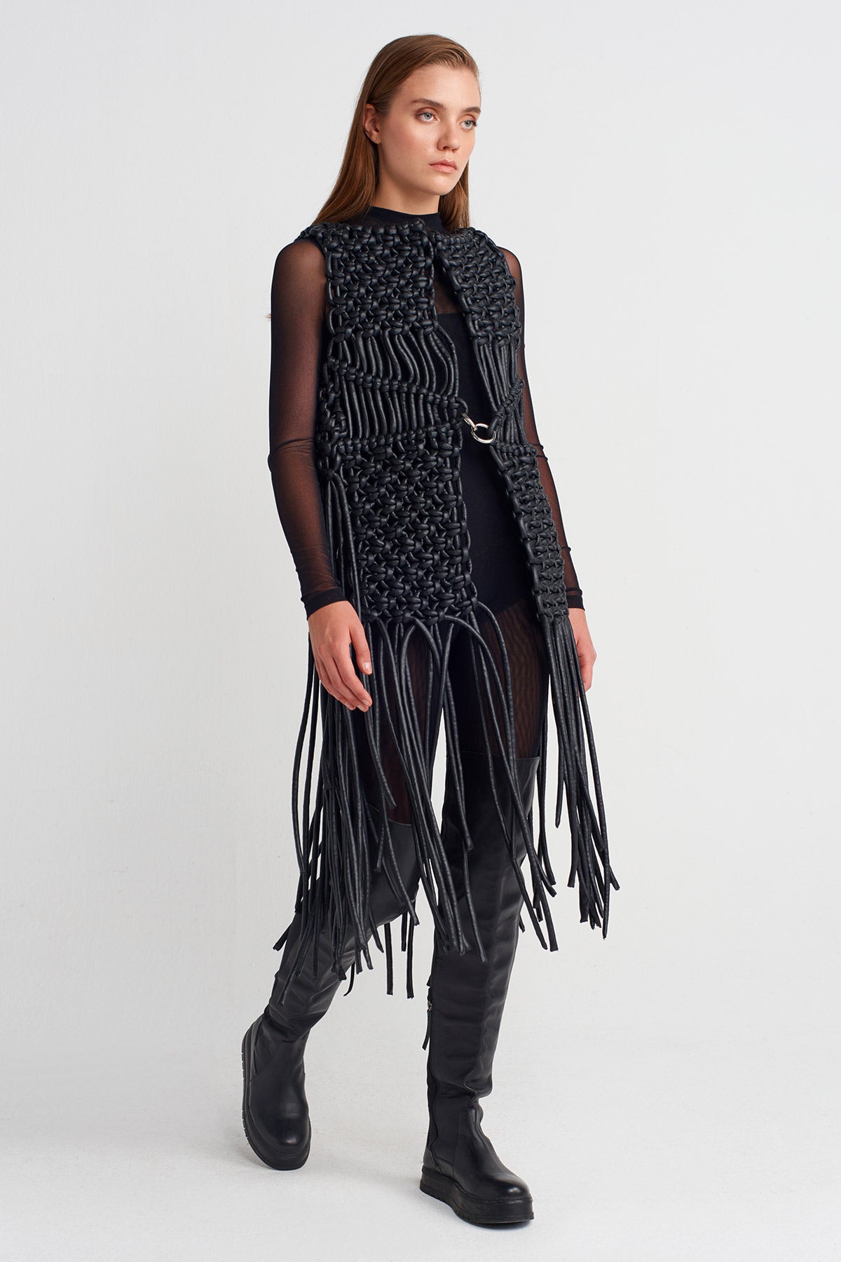 Black Handcrafted Macramé Vest-K255015035