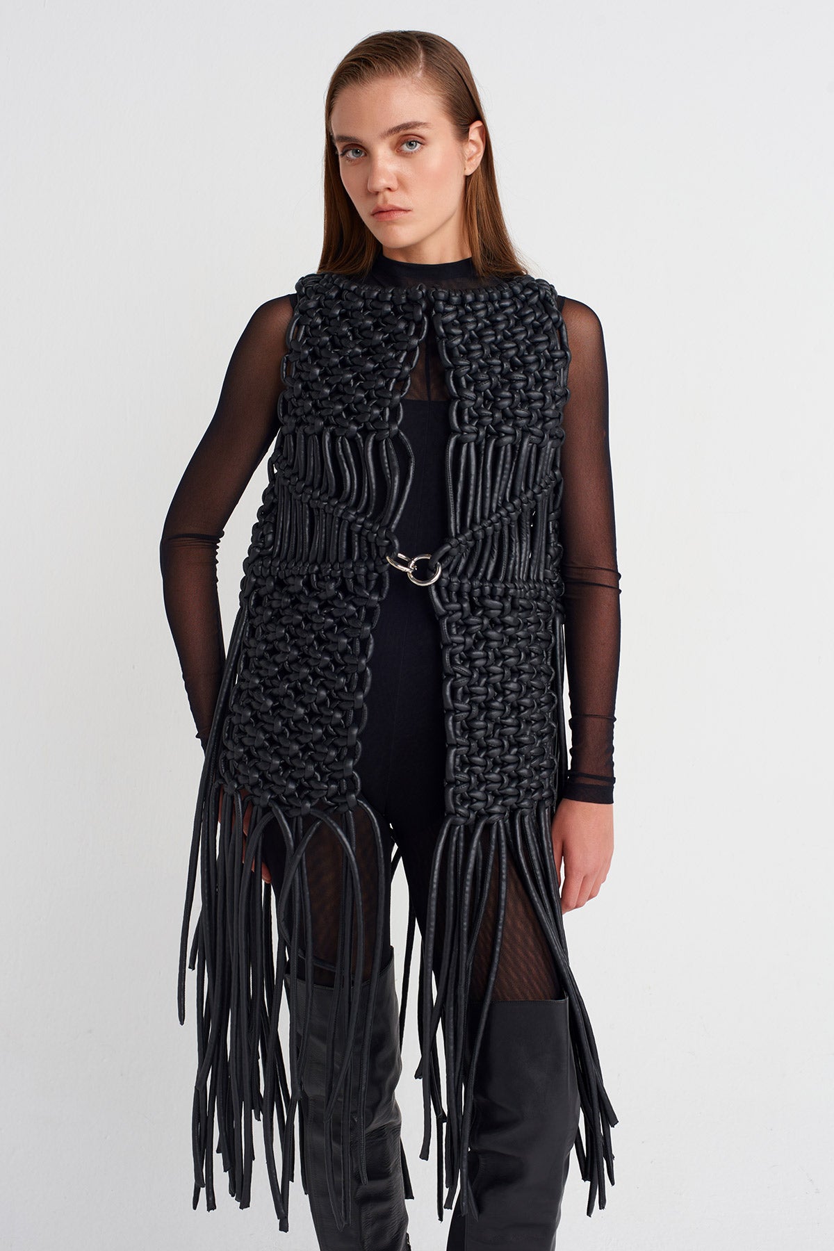Black Handcrafted Macramé Vest-K255015035
