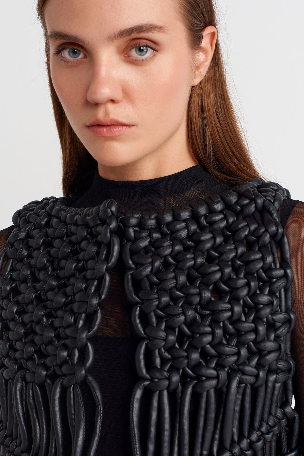 Black Handcrafted Macramé Vest-K255015035