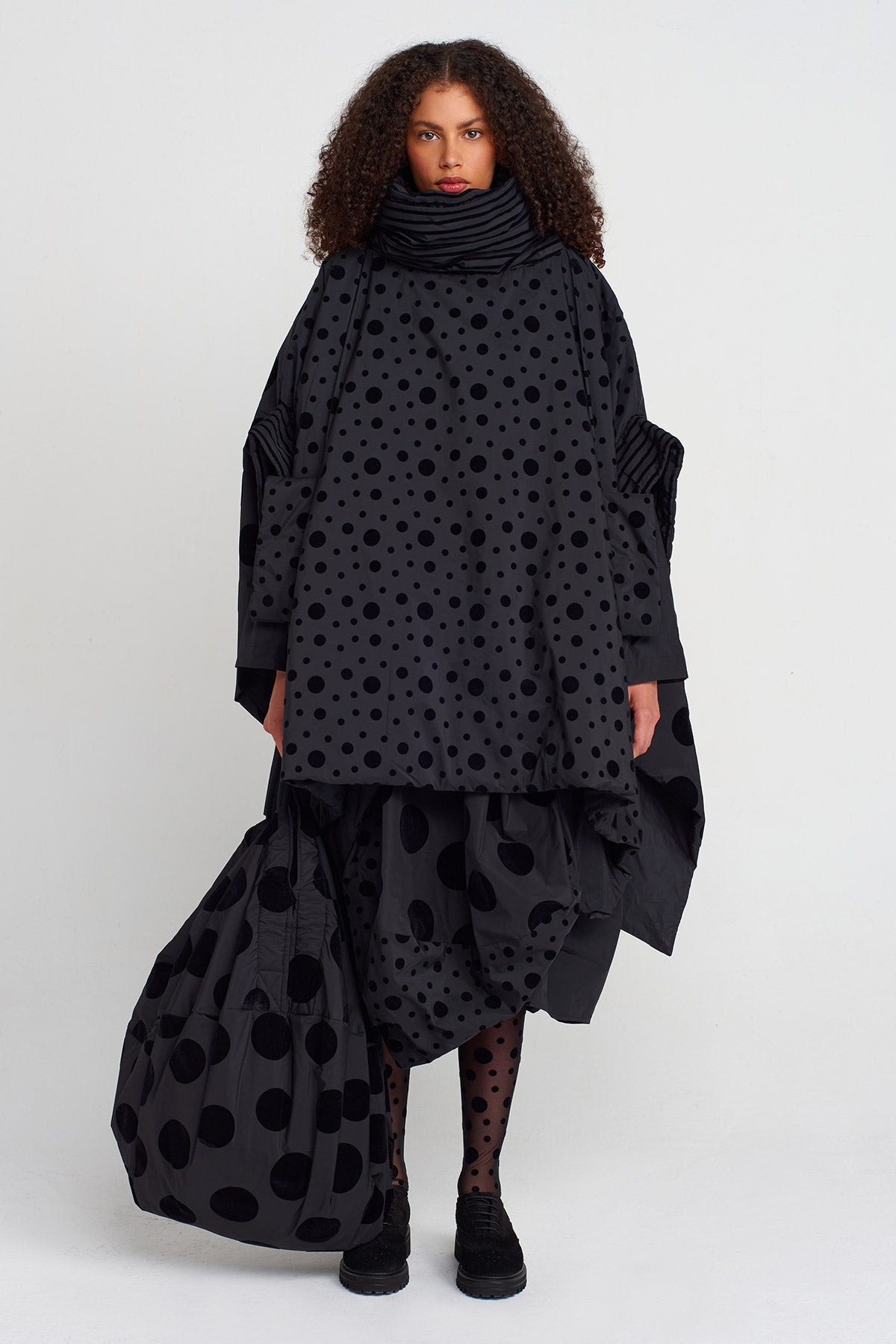 Multicolor Velvet Polka-Dot Padded Oversized Jacket-K255015037