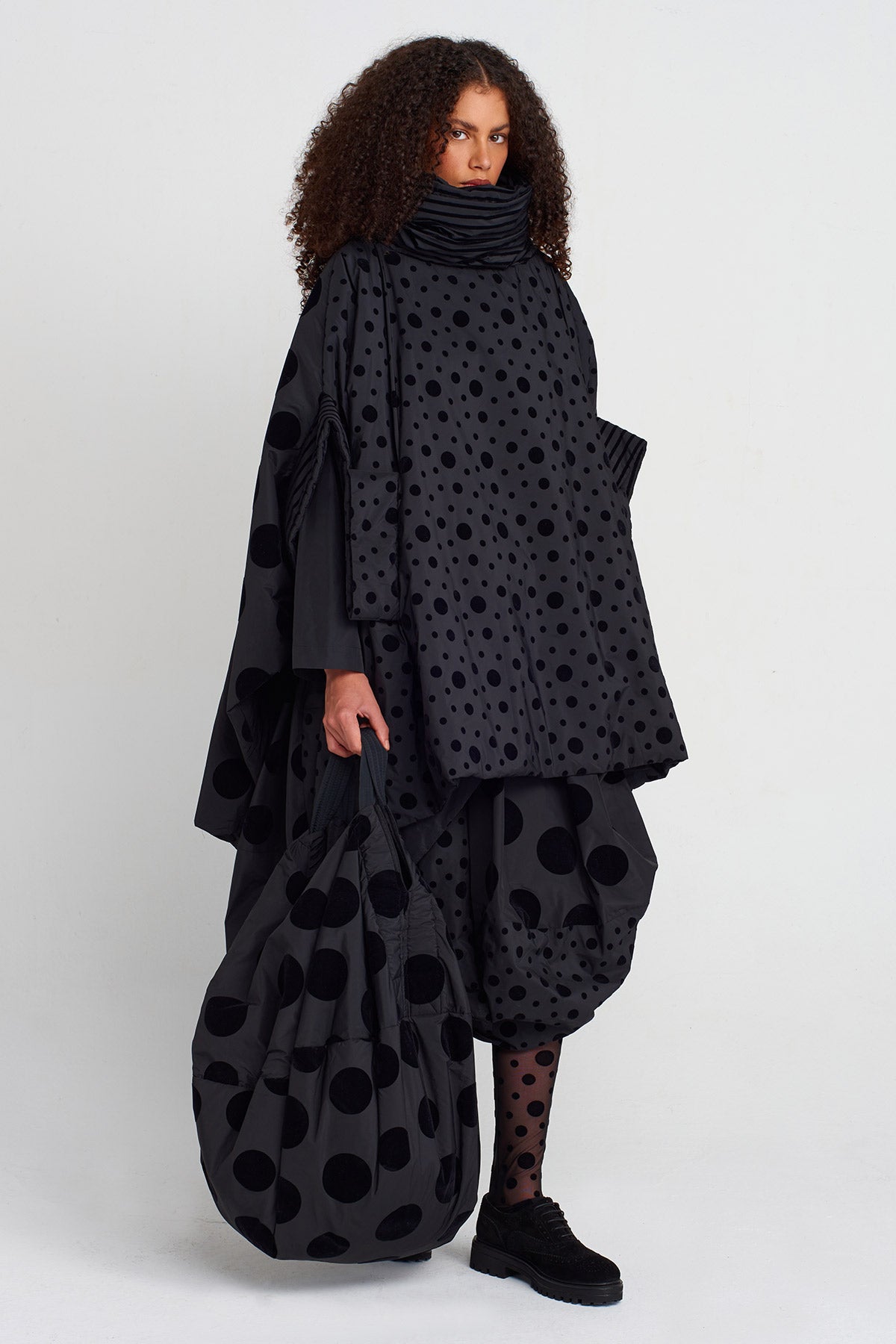 Multicolor Velvet Polka-Dot Padded Oversized Jacket-K255015037