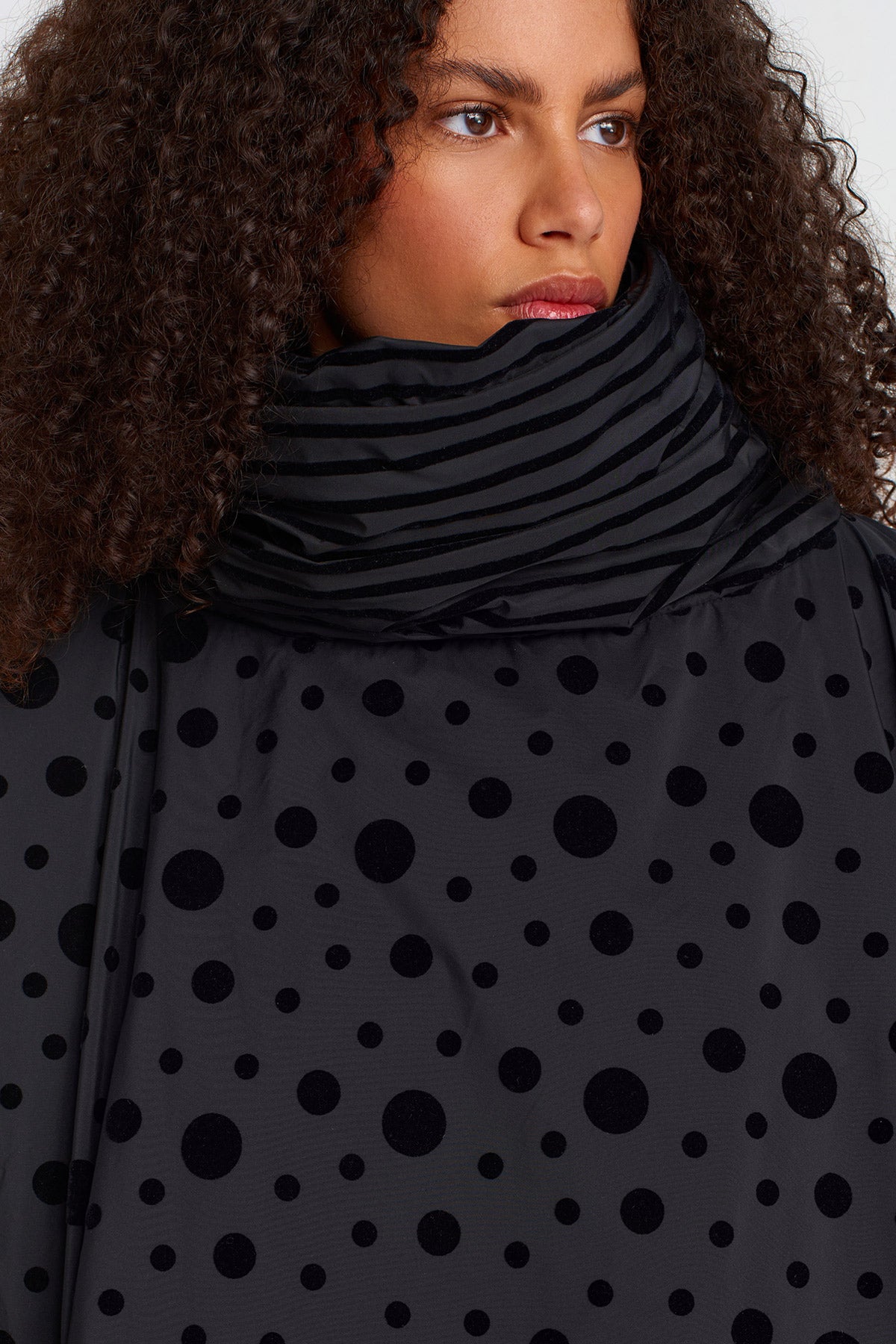 Multicolor Velvet Polka-Dot Padded Oversized Jacket-K255015037