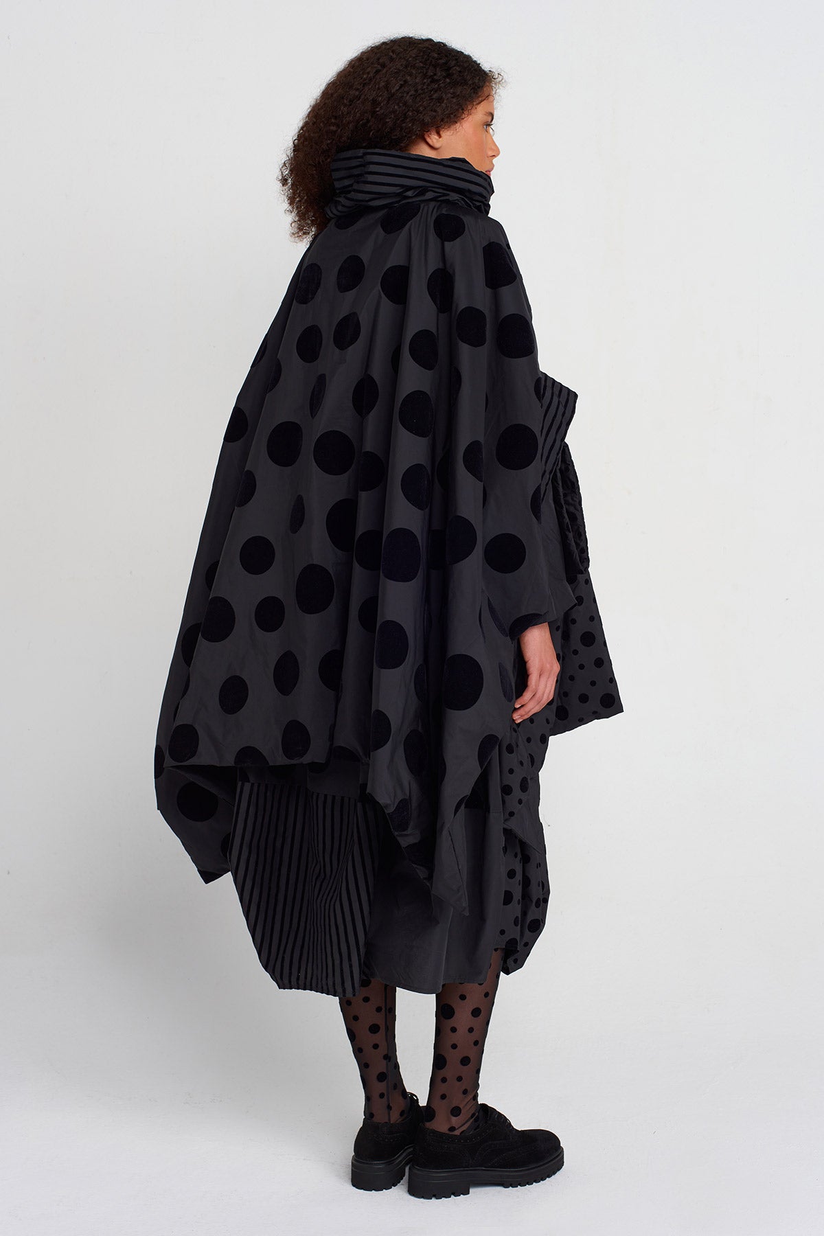 Multicolor Velvet Polka-Dot Padded Oversized Jacket-K255015037