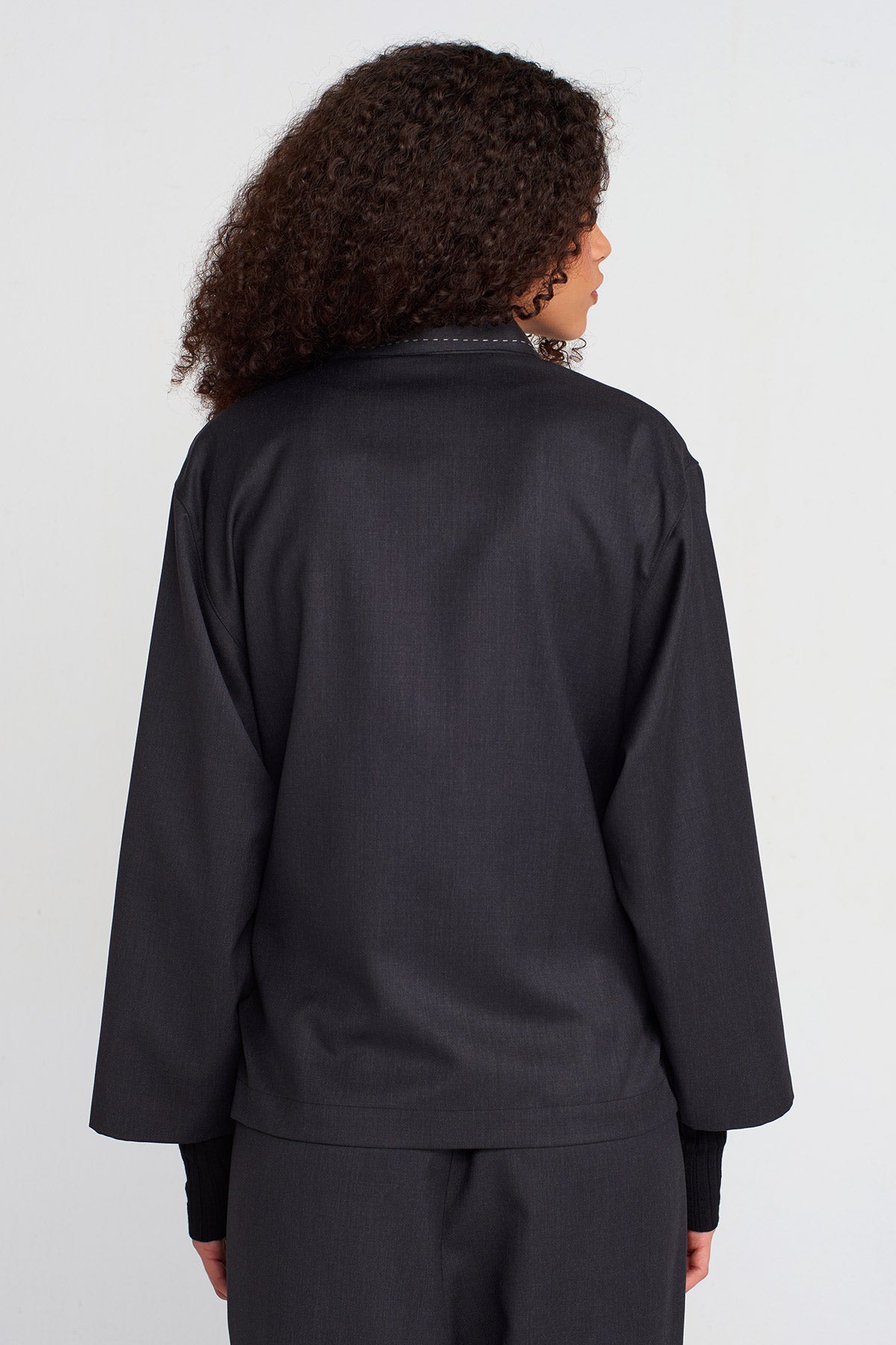 Anthracite Stitch Detail Wrap Closure Blazer-K255015043