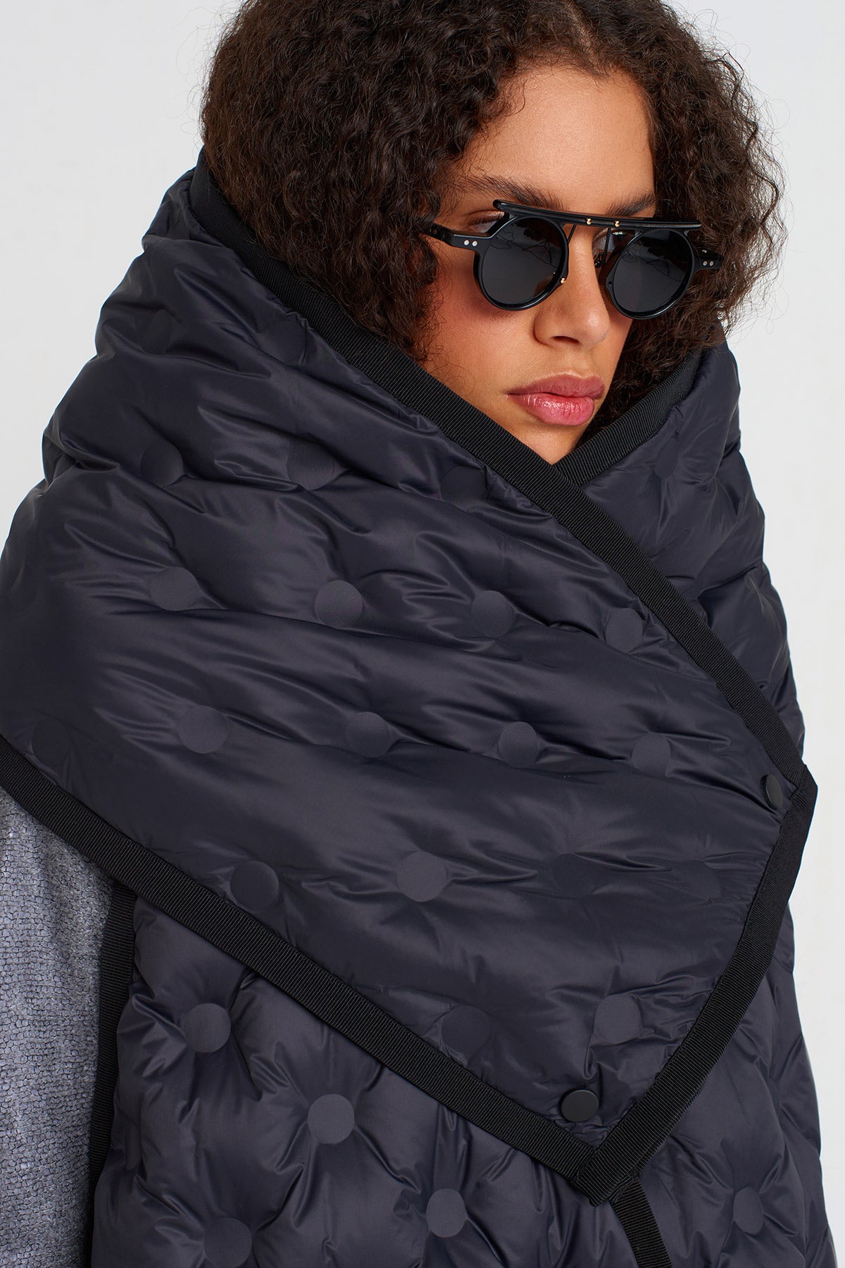Black Quilted Vest with Oversized Collar Detail-K255015047