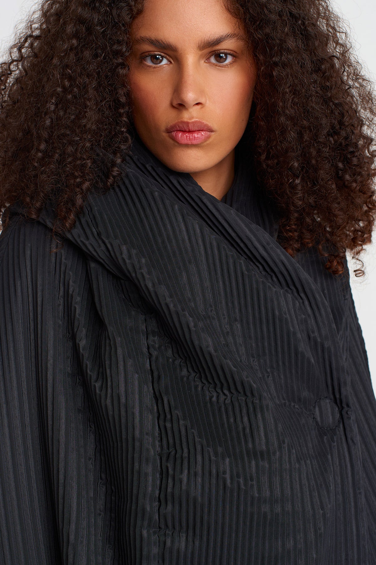 Black Self-Striped Oversized Coat-K255015048