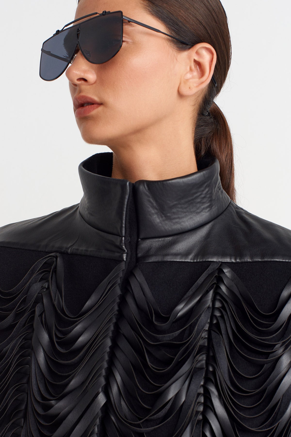 Black Fringed Cape Jacket -K255015054