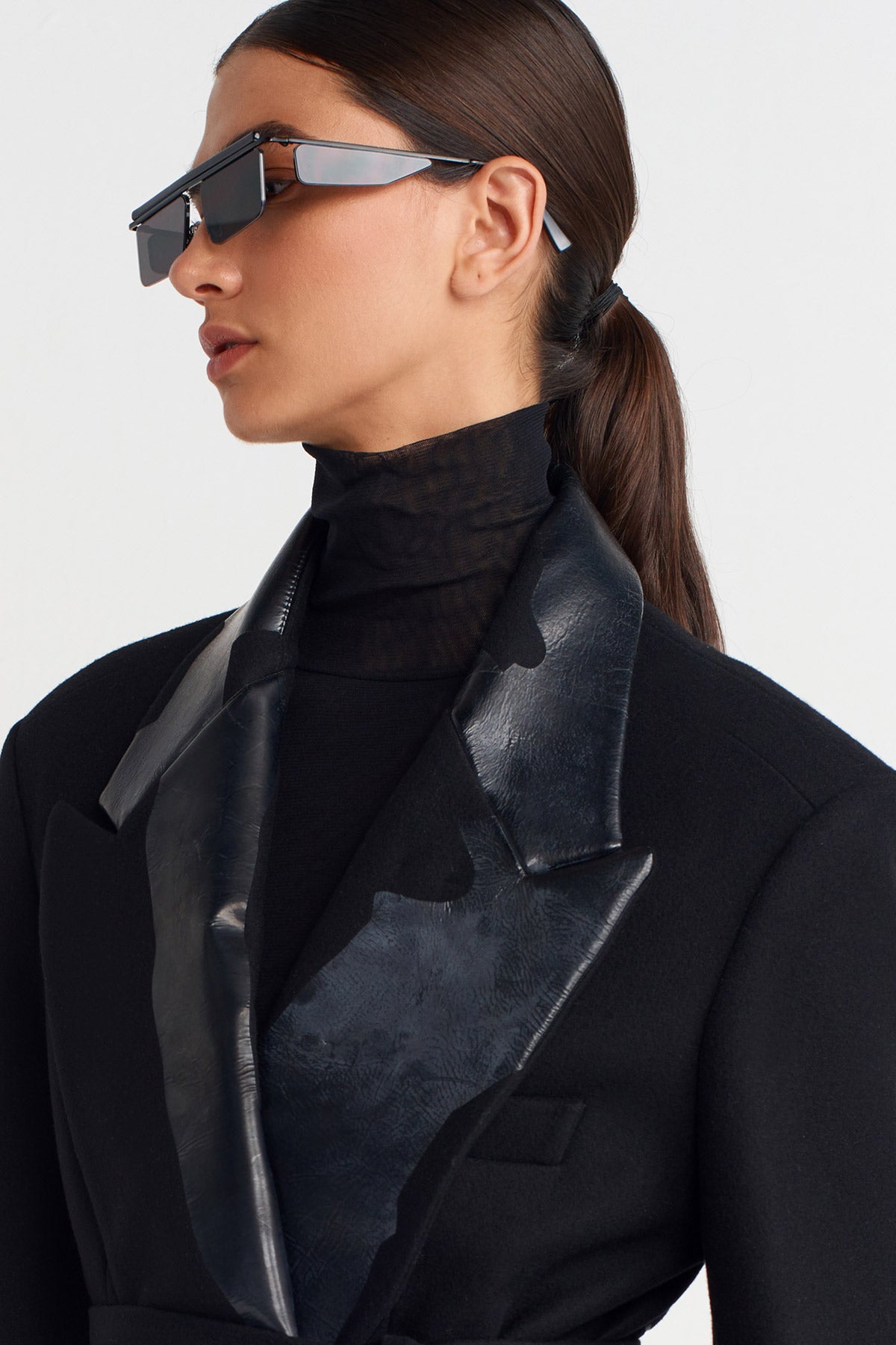 Black Printed Tie-Waist Blazer Jacket-K255015056