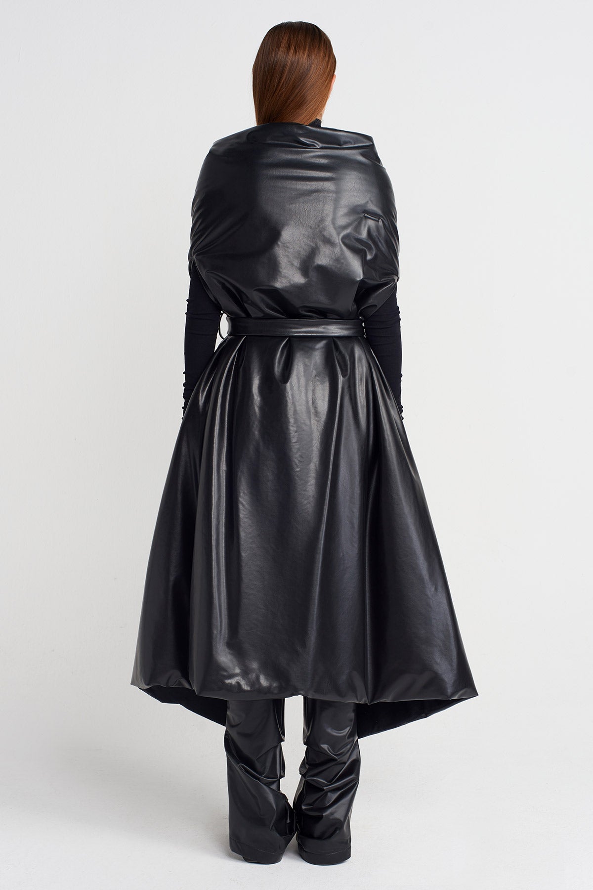Black Oversized Pocket Vegan Leather Vest-K255015057