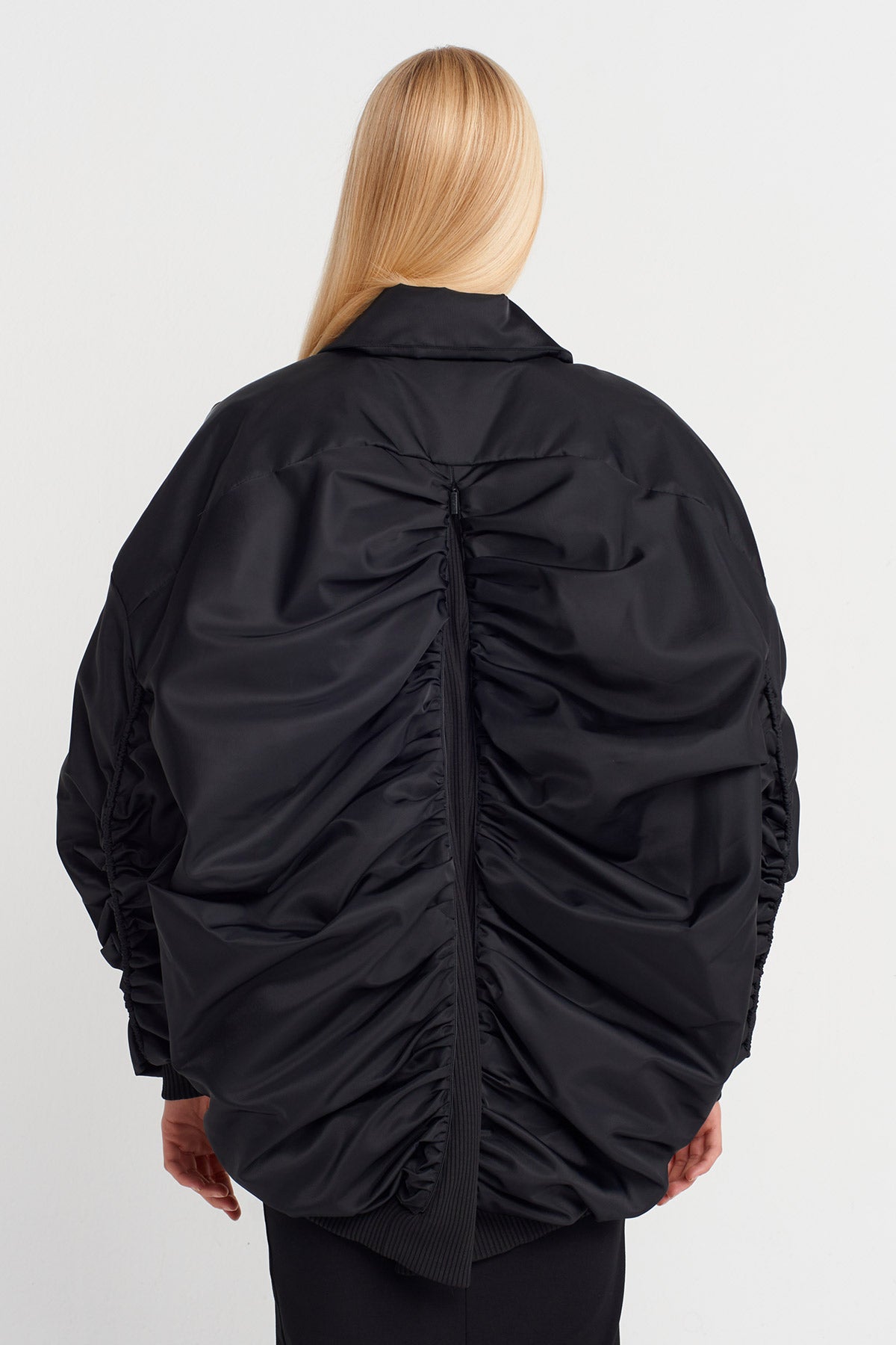 Black Oversized Bomber Jacket-K255015058