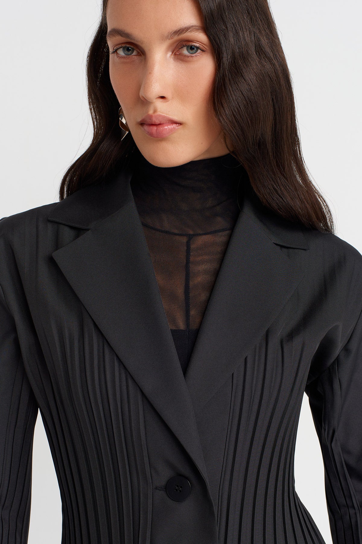 Black Jacket with Regional Pleat Detailing-K255015061
