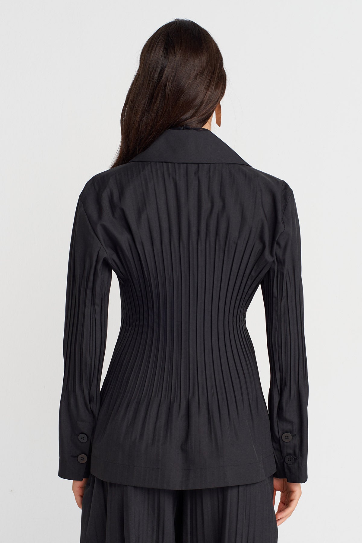 Black Jacket with Regional Pleat Detailing-K255015061