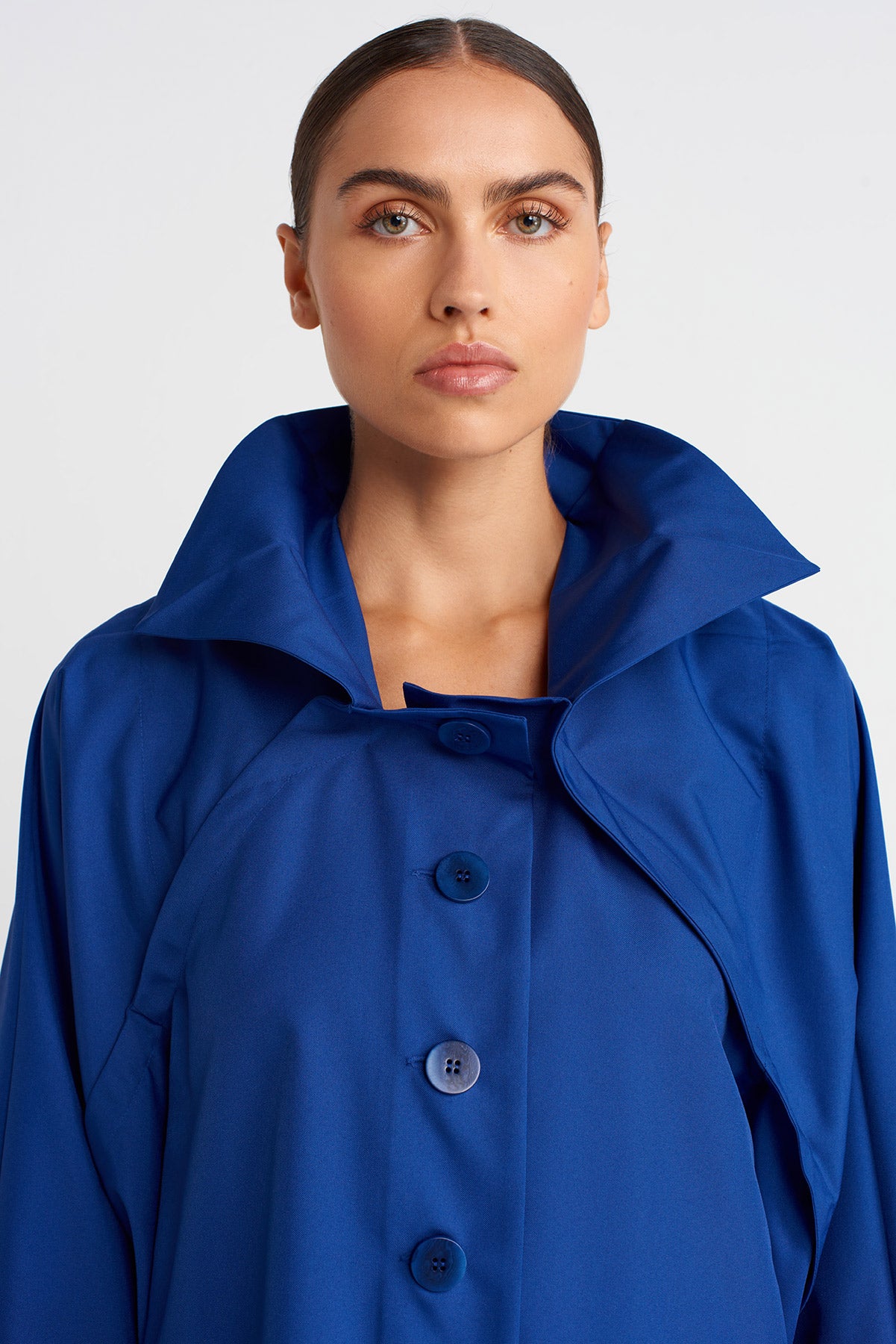 Sea Blue Long Jacket with Regional Pleat Detailing-K255015062