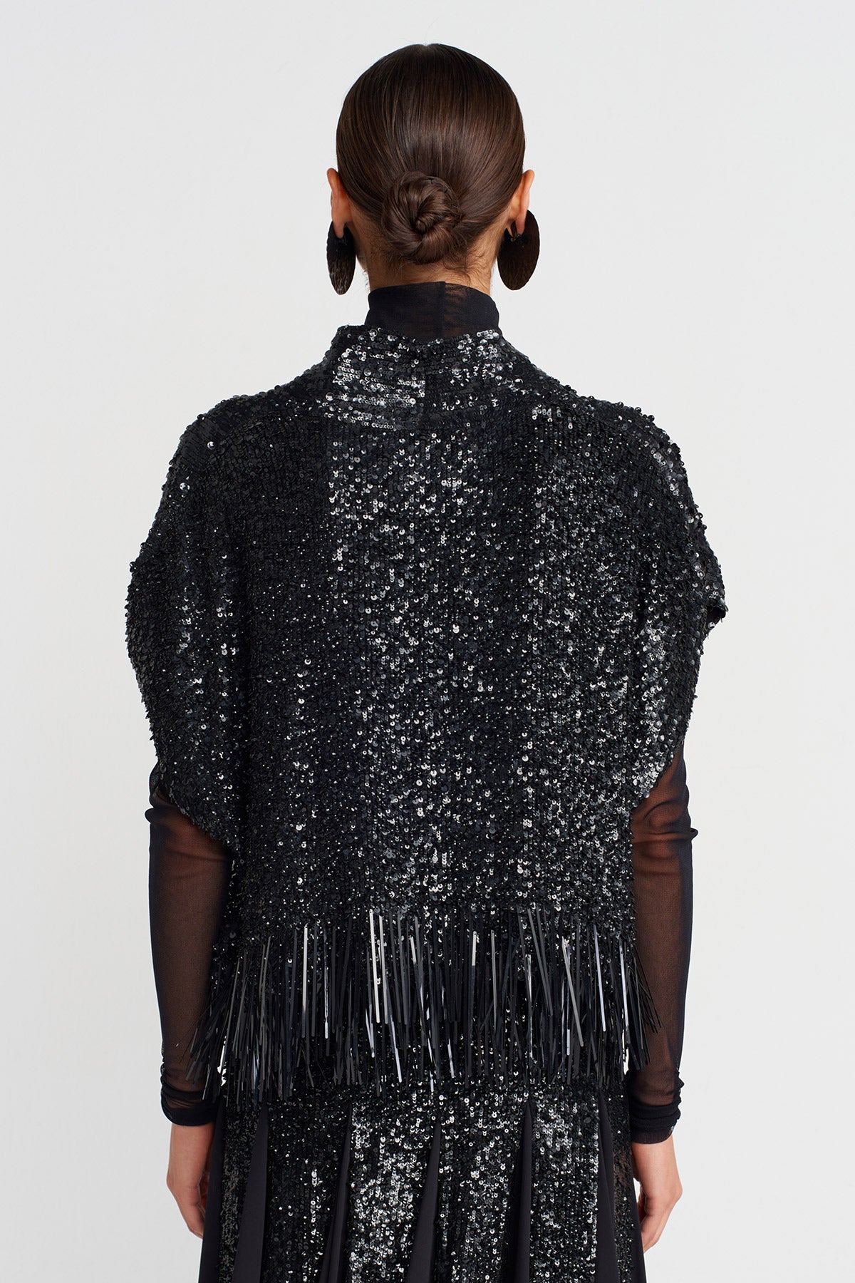 Black Elegant Sequin-Embroidered Jacket-K255015065