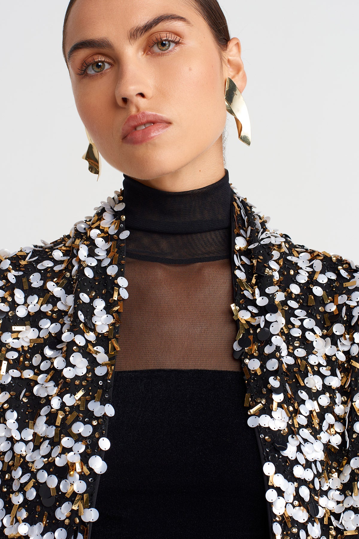 Black Elegant Sequin-Embroidered Jacket-K255015067