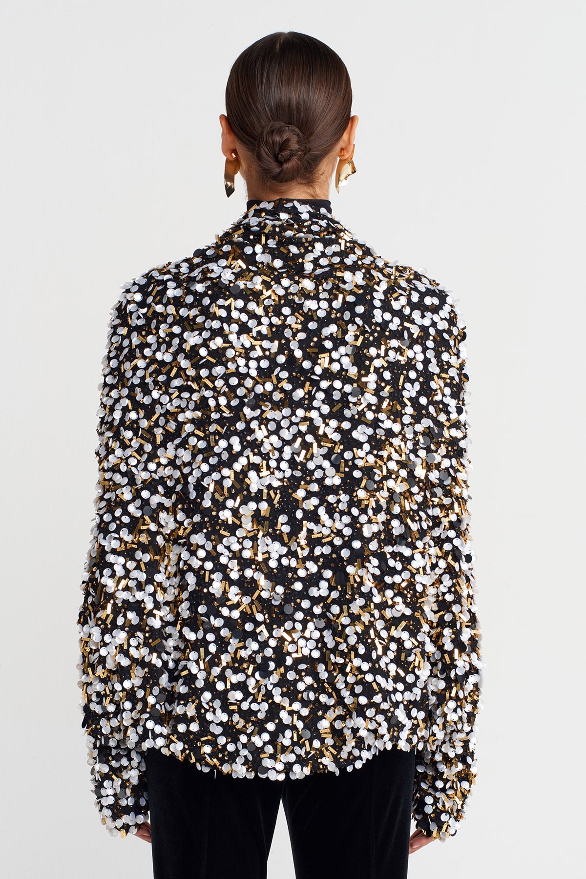 Black Elegant Sequin-Embroidered Jacket-K255015067