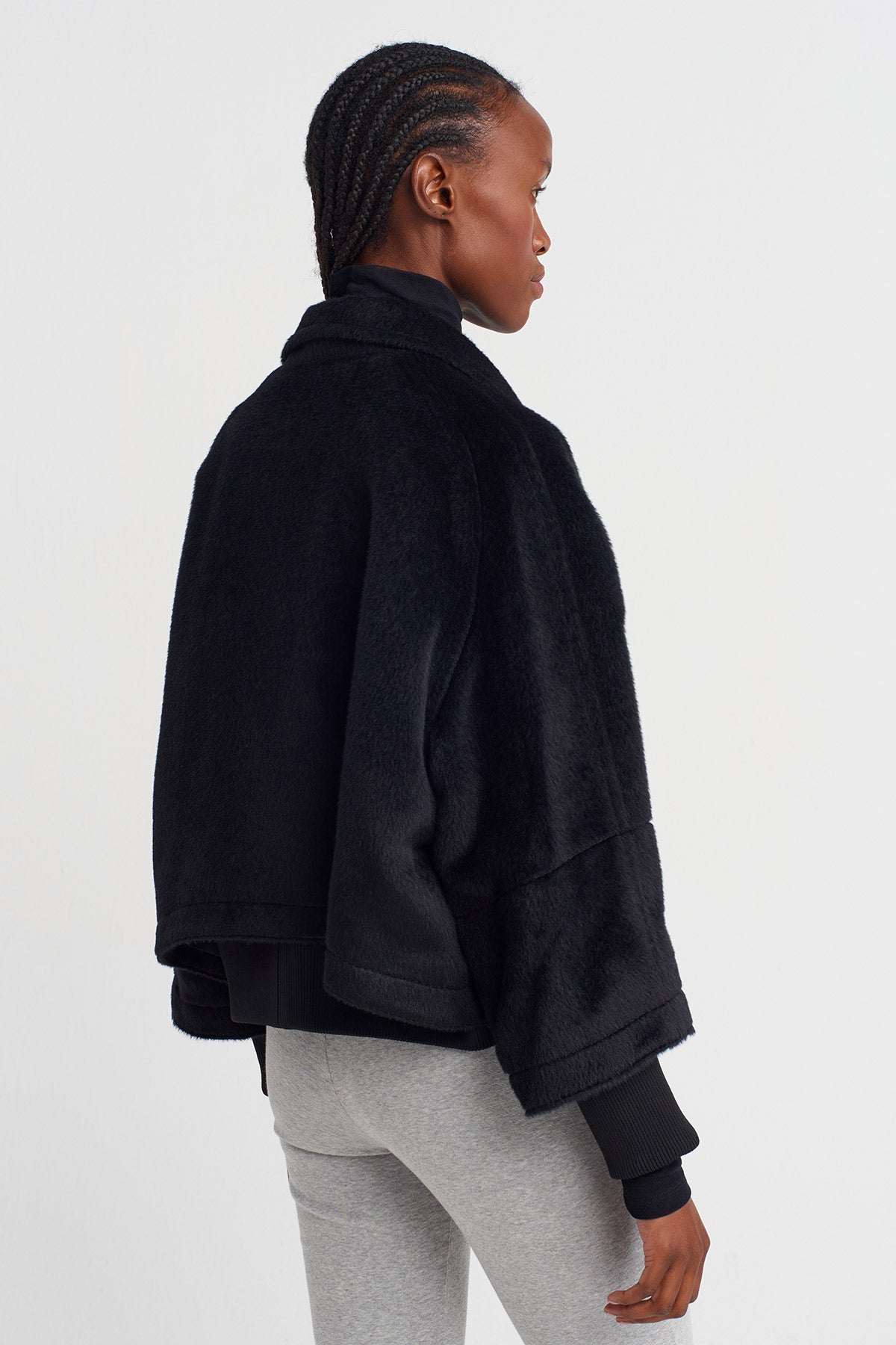 Black Fuzzy Short Blazer Jacket-K255015073