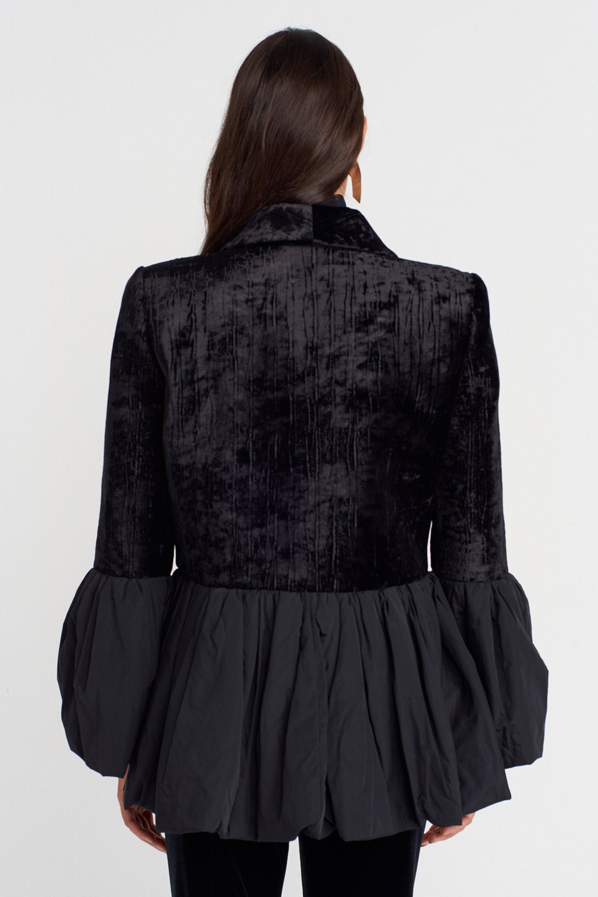 Black Ribbed Velvet Flared Jacket-K255015088