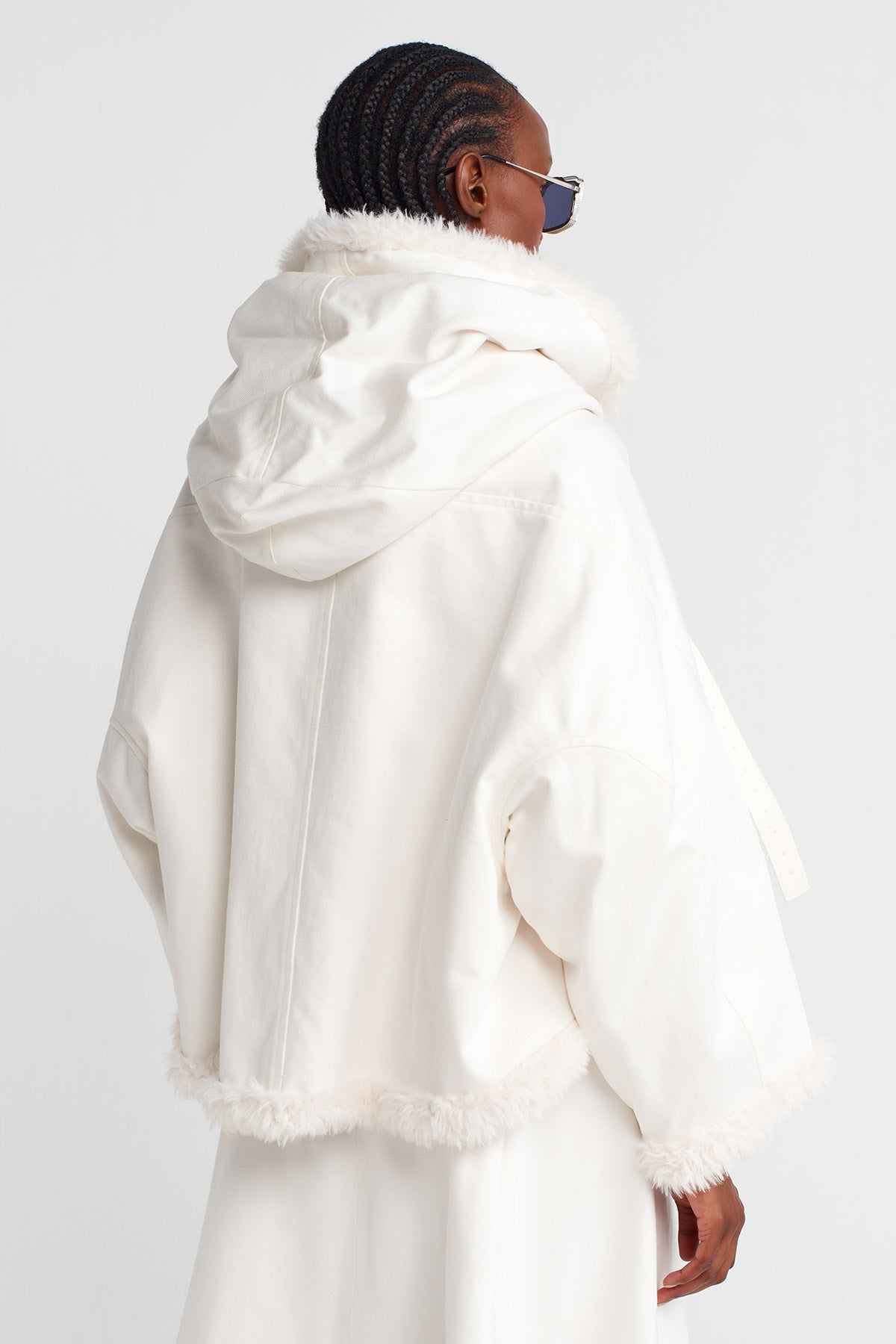 Off White Chest-Belted, Fur-Lined Denim Jacket-K255015093