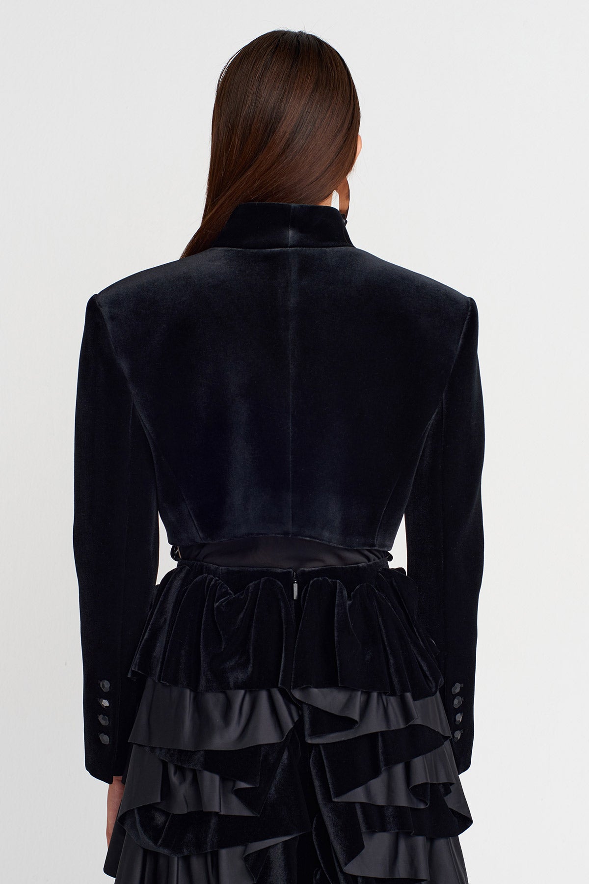 Black Cropped Velvet Jacket-K255015094