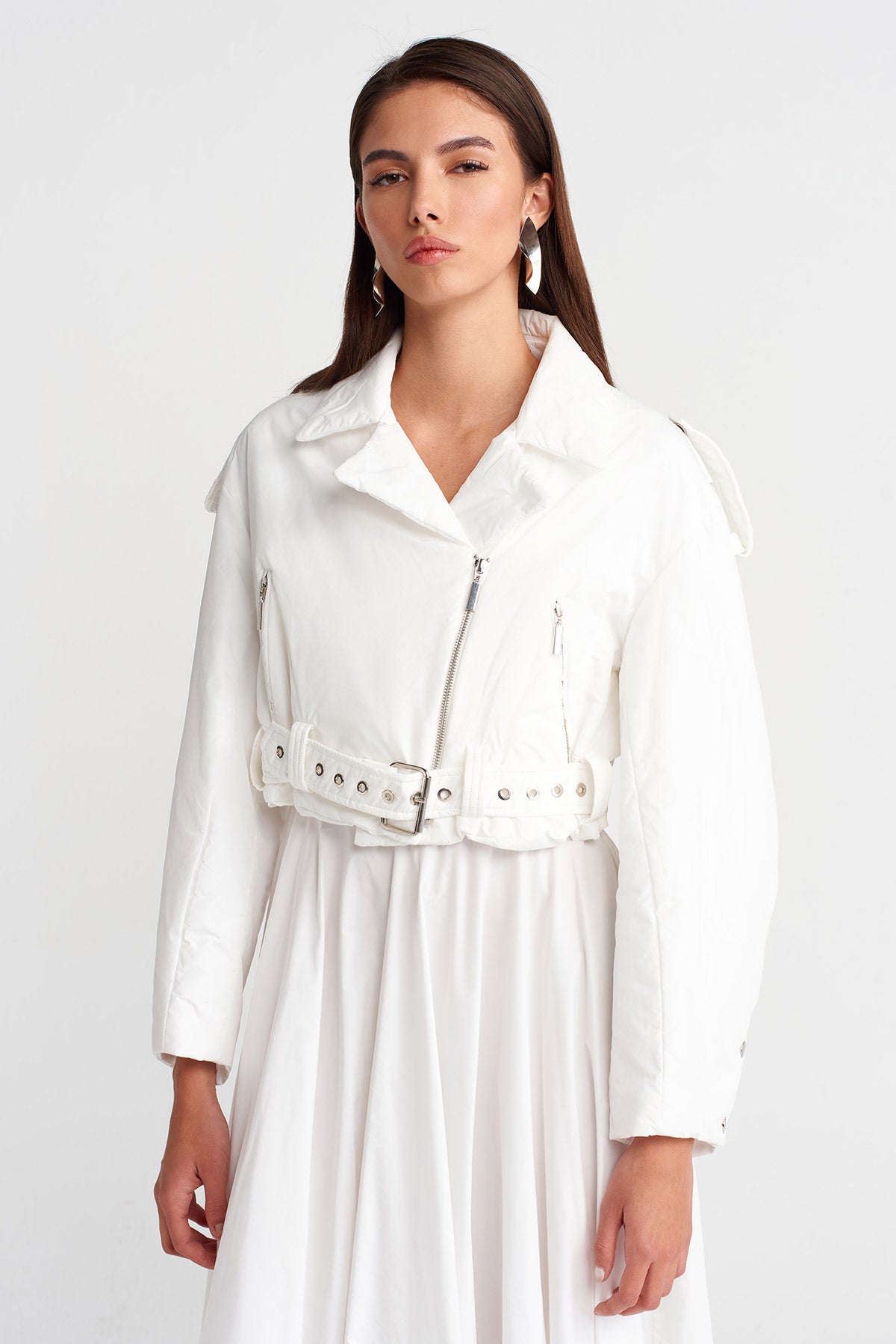 Mılk Belted Short Puffer Biker Jacket-K255015097