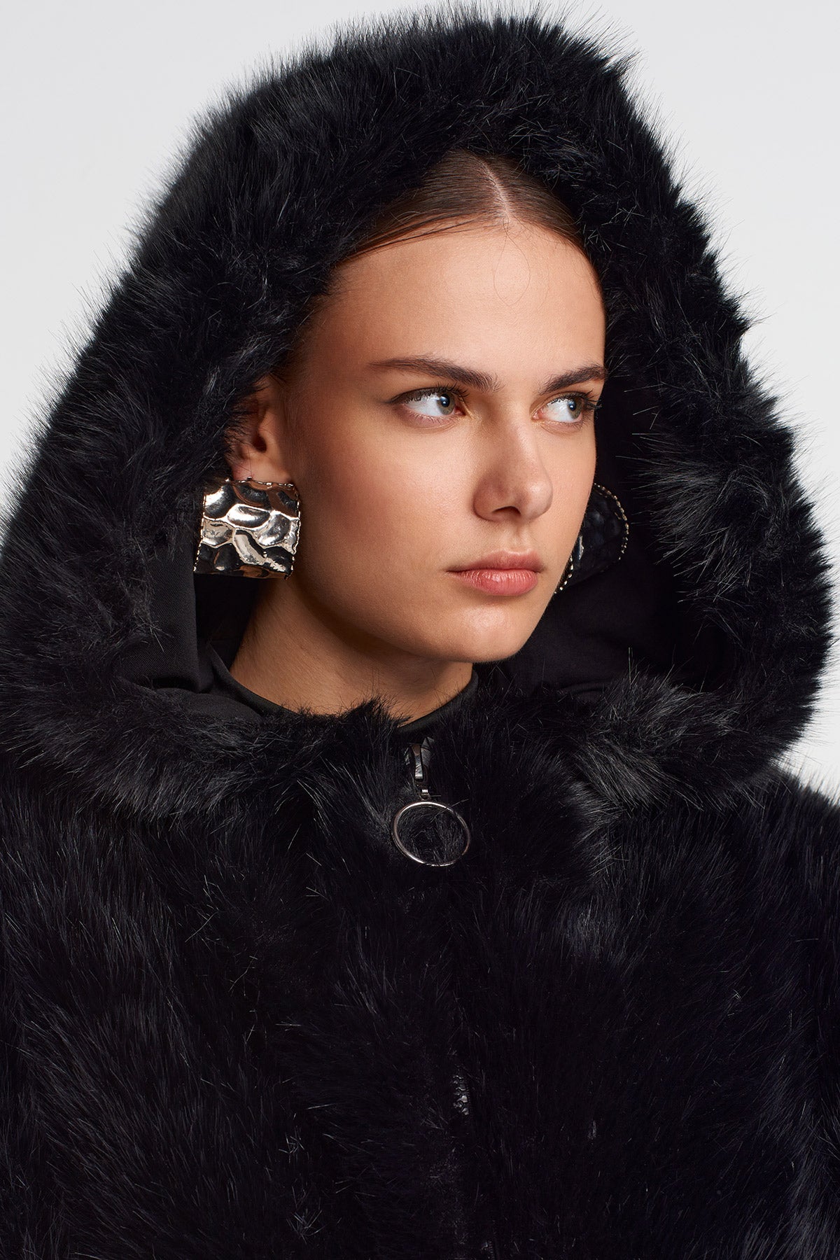 Black Vegan Fur Hooded Vest-K255015098