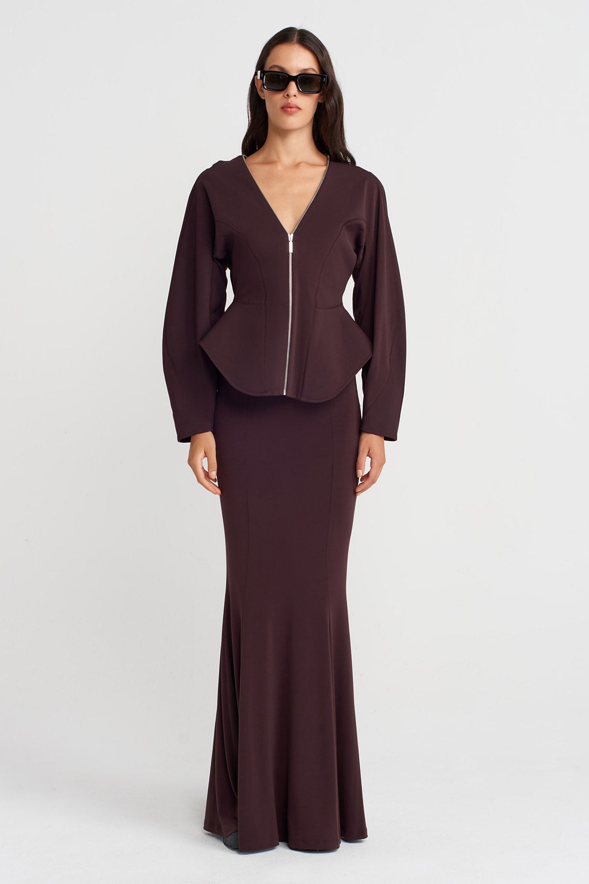 Dark Purple Fitted Jersey Jacket with Zipper-K255015103