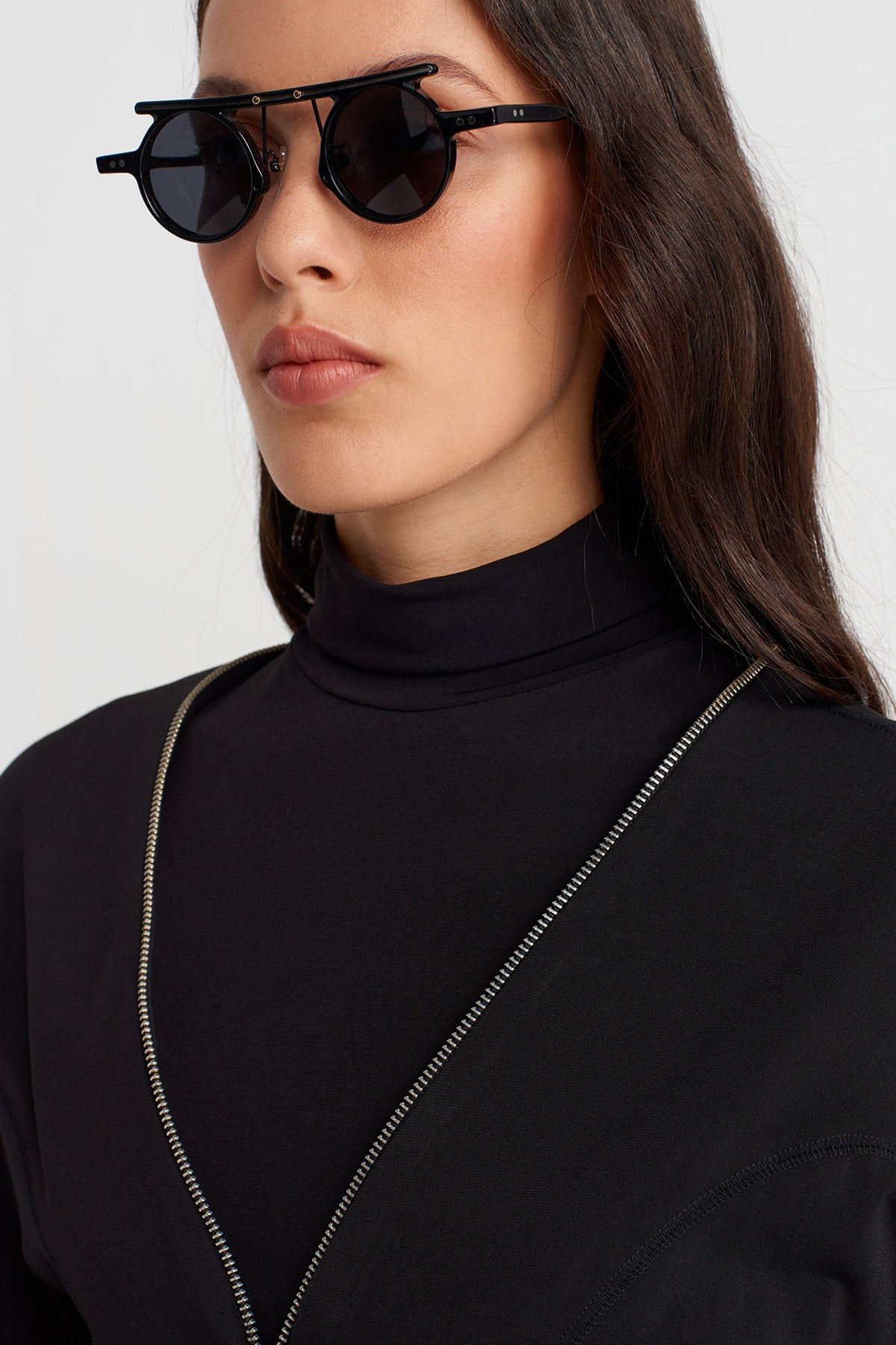 Black Fitted Jersey Jacket with Zipper-K255015103