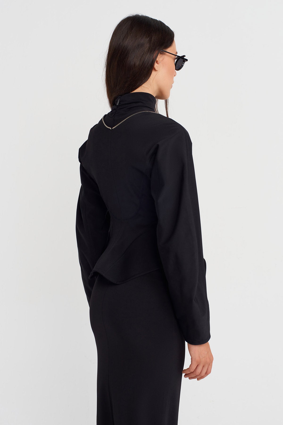 Black Fitted Jersey Jacket with Zipper-K255015103