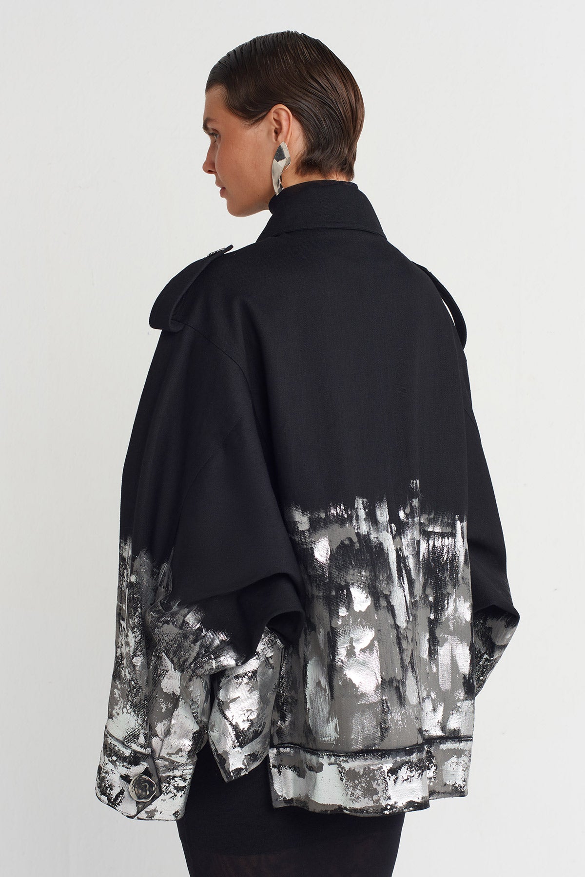 Black Printed Denim Jacket-K255015008