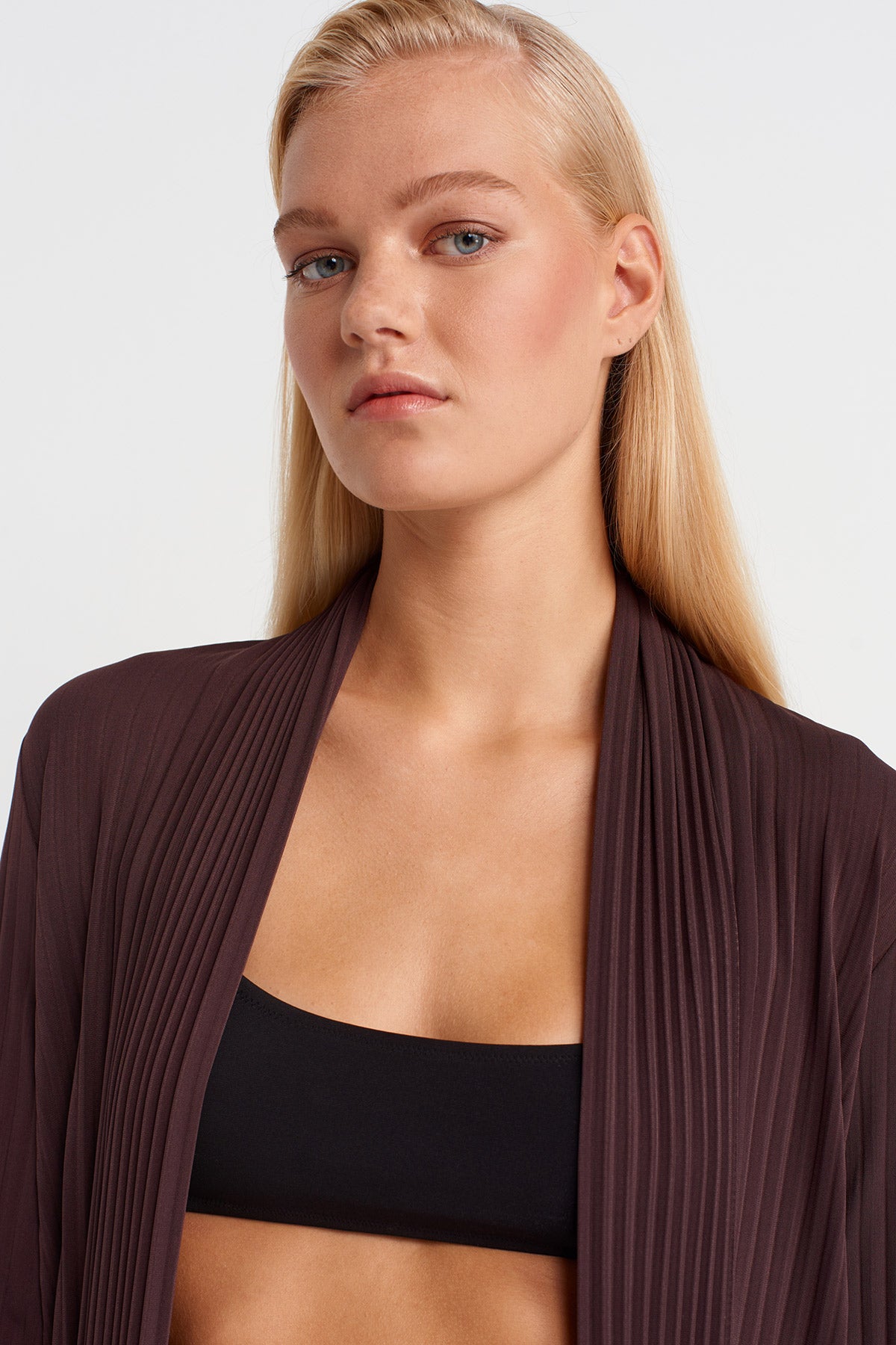 Dark Purple Long Pleated Cardigan-K255015109