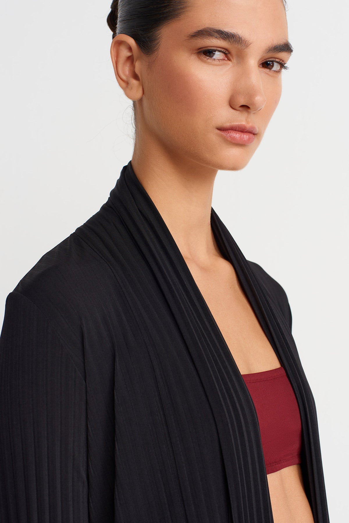 Black Long Pleated Cardigan-K255015109