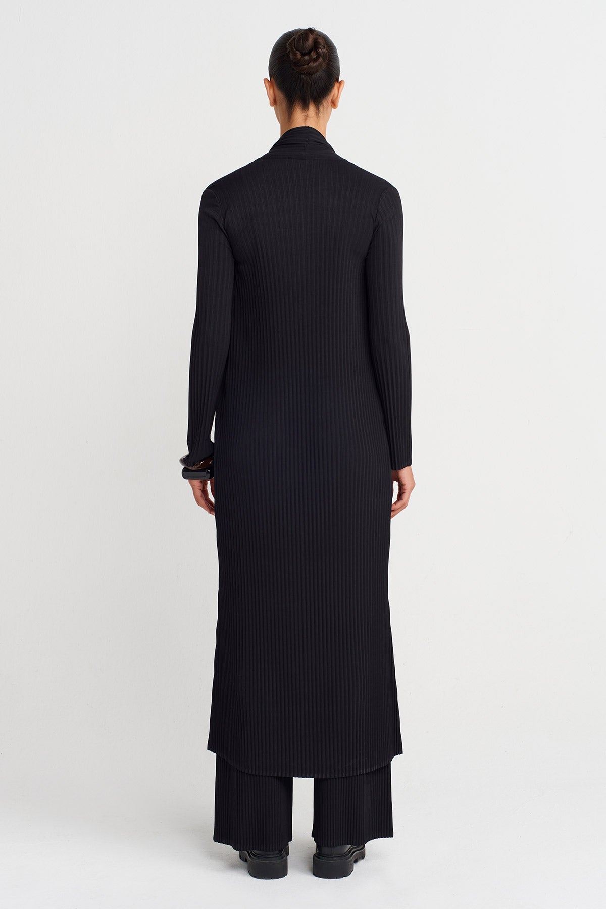 Black Long Pleated Cardigan-K255015109