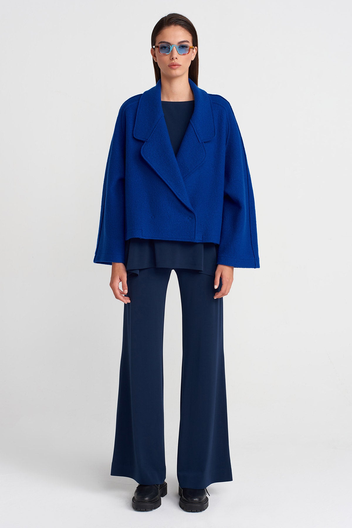 Sea Blue Short Wool Oversize Jacket-K255015114