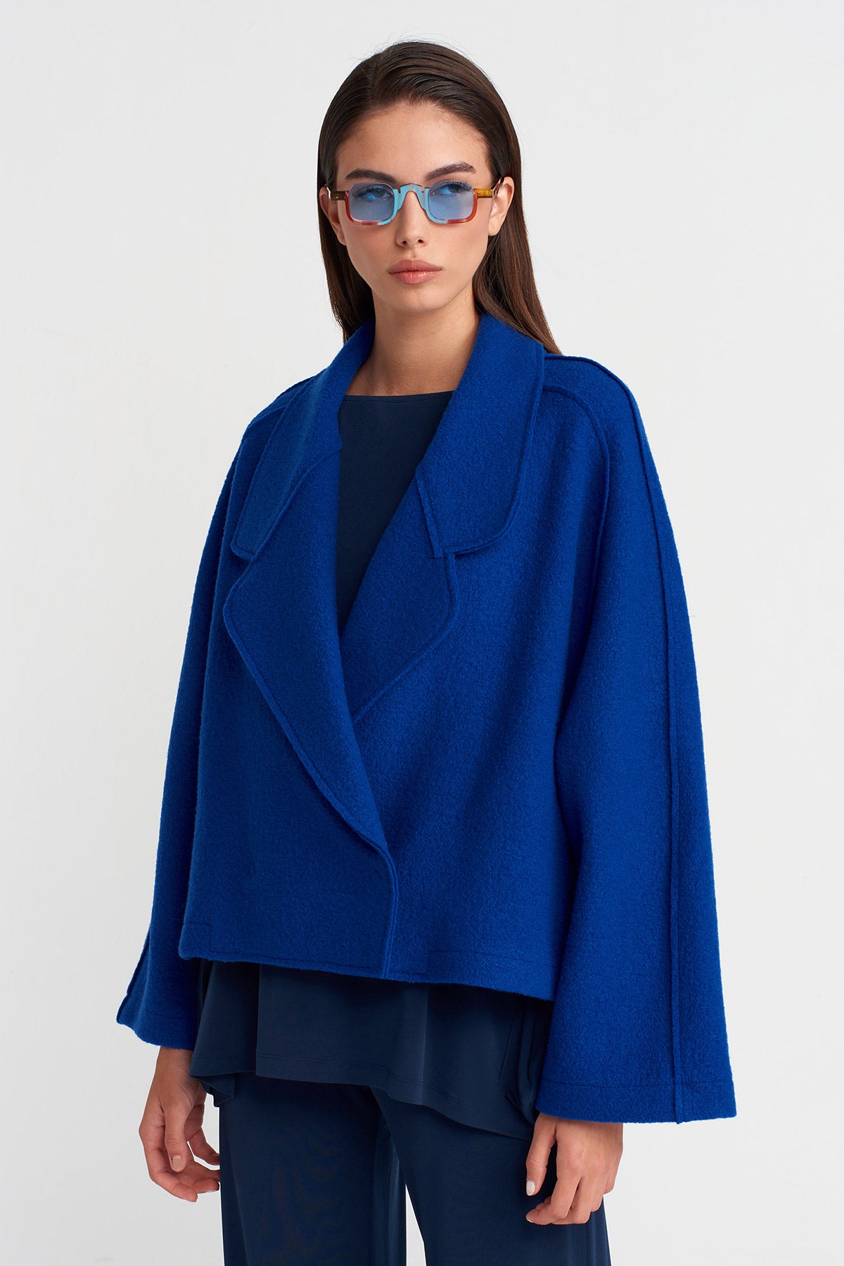 Sea Blue Short Wool Oversize Jacket-K255015114