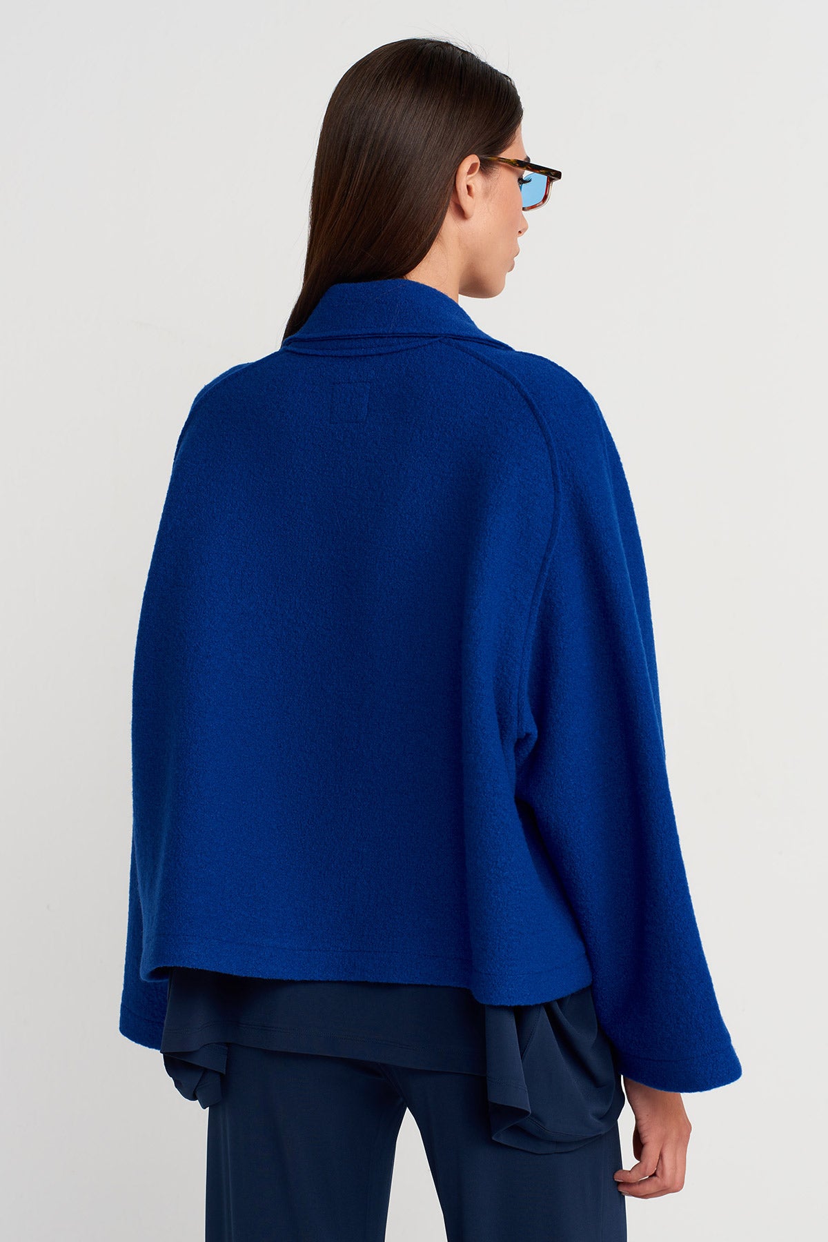 Sea Blue Short Wool Oversize Jacket-K255015114