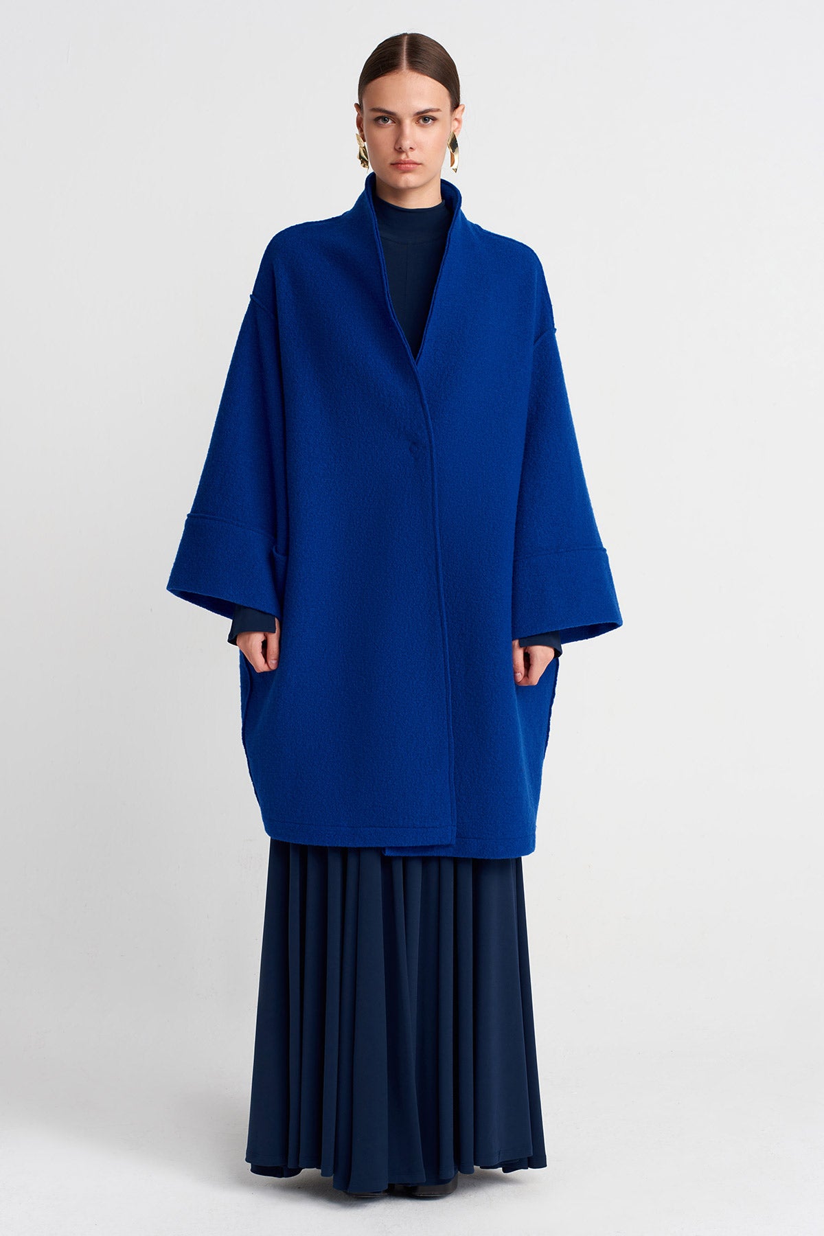 Sea Blue Long Wool Oversize Coat-K255015115