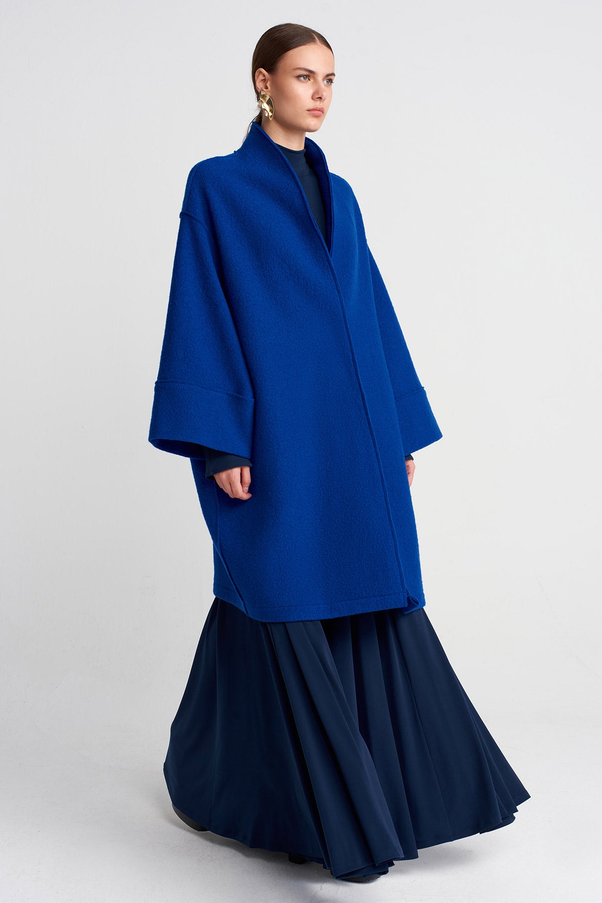 Sea Blue Long Wool Oversize Coat-K255015115