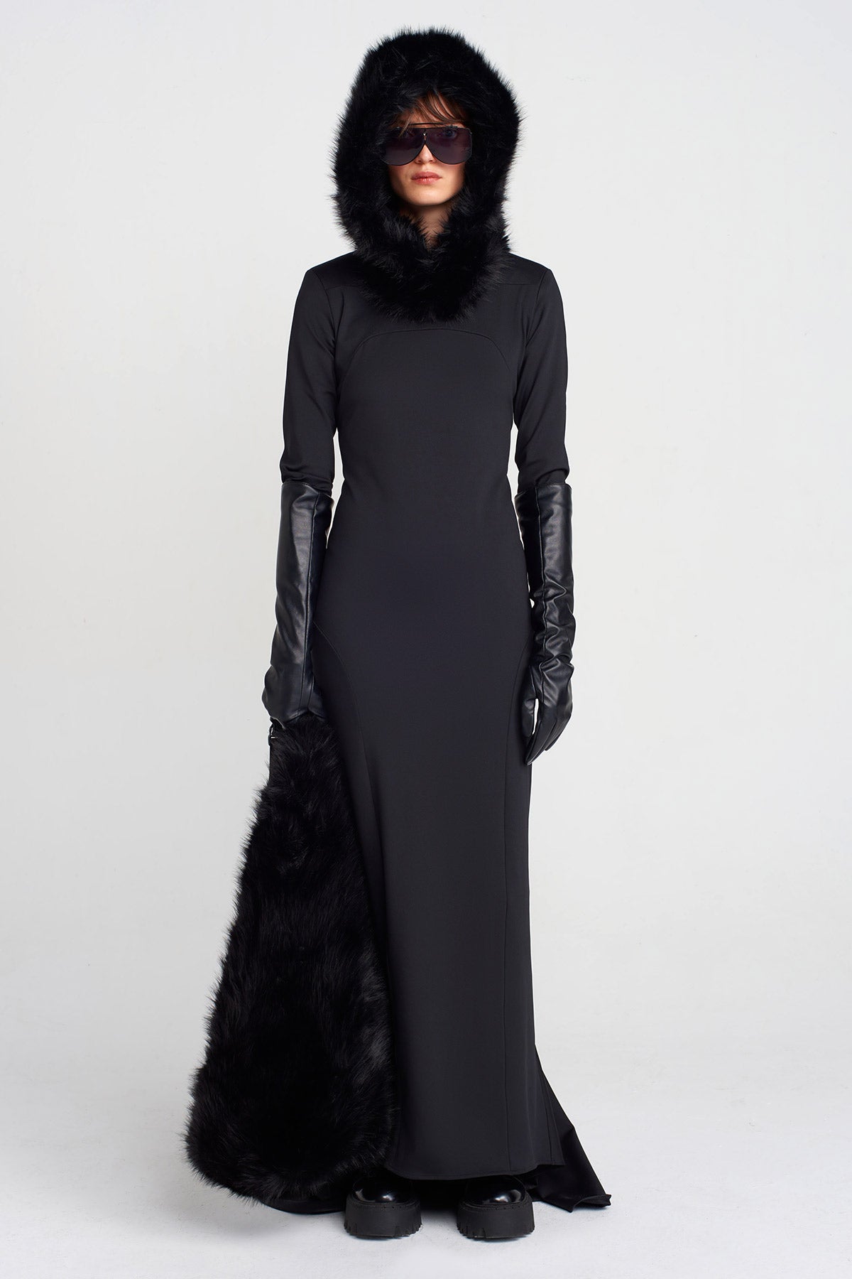 Black Faux Fur Hood-K256016002