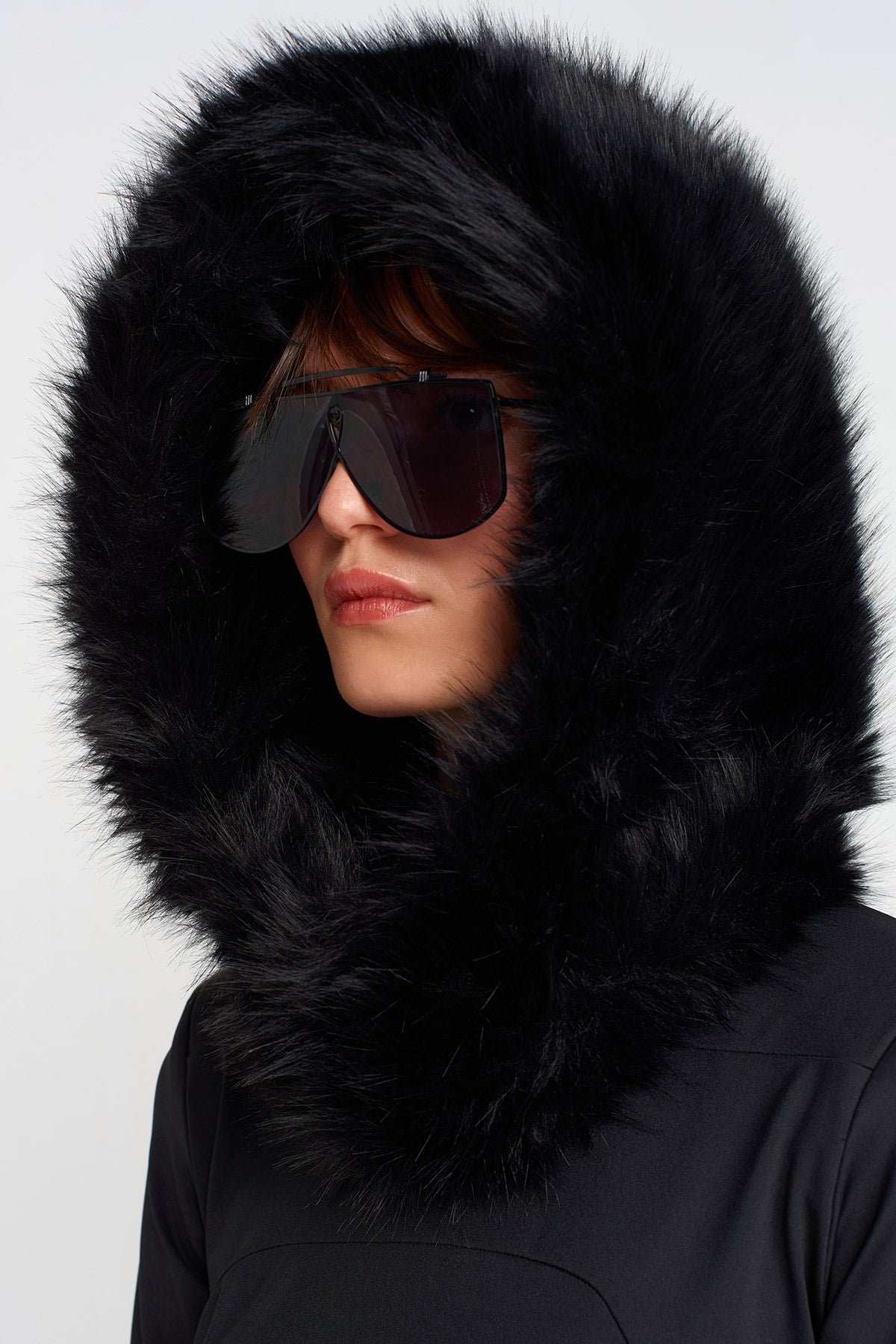 Black Faux Fur Hood-K256016002