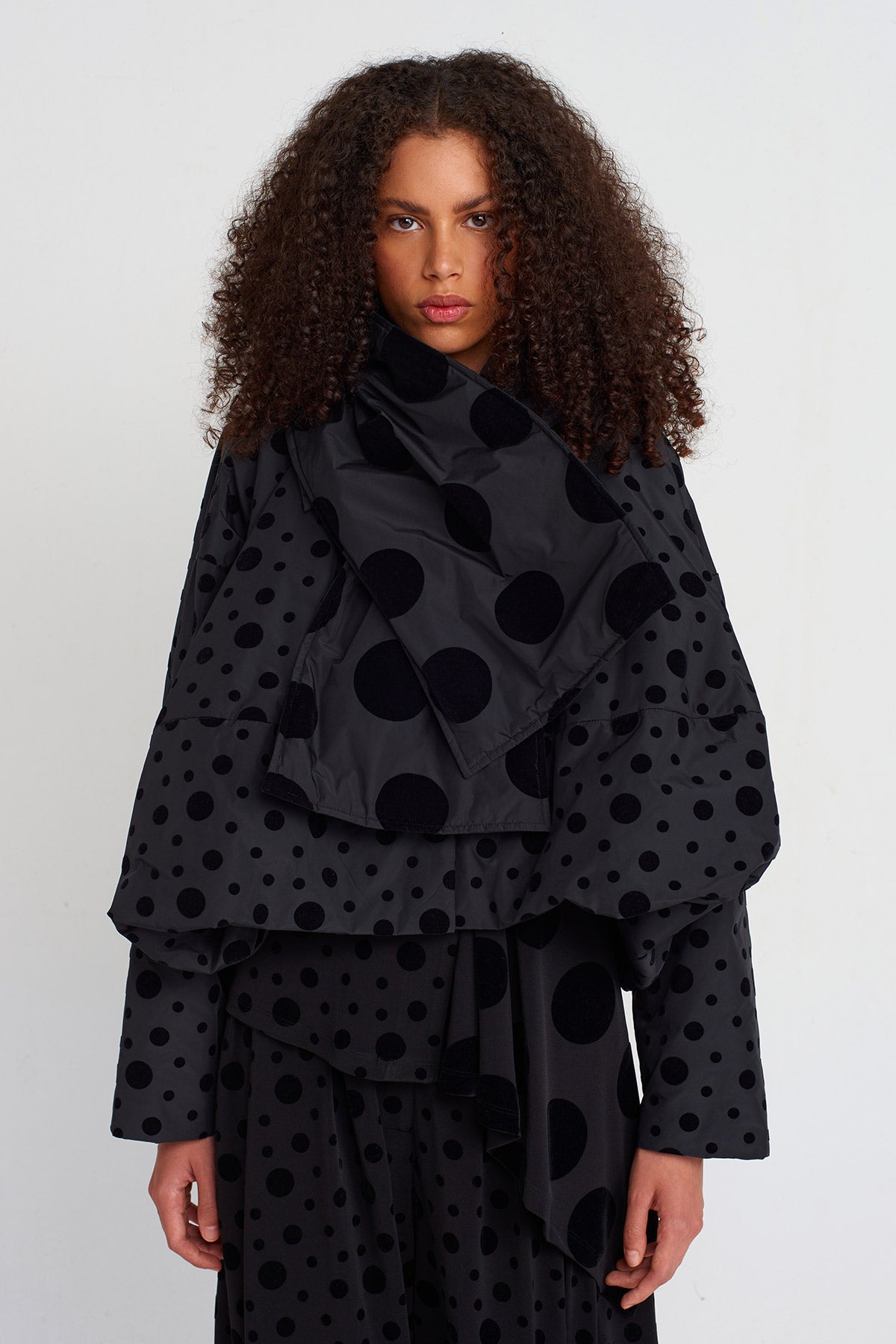 Multicolor Velvet Polka-Dot Taffeta Scarf-K256016004