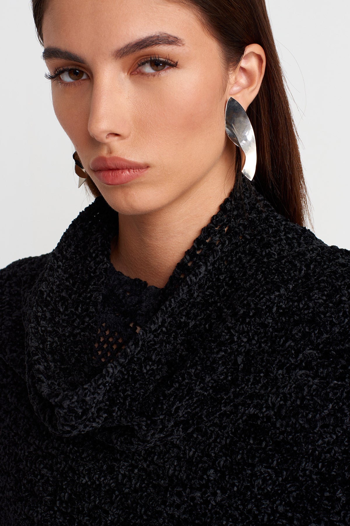 Black Fringe Detailed Knitted Shawl-K256016012