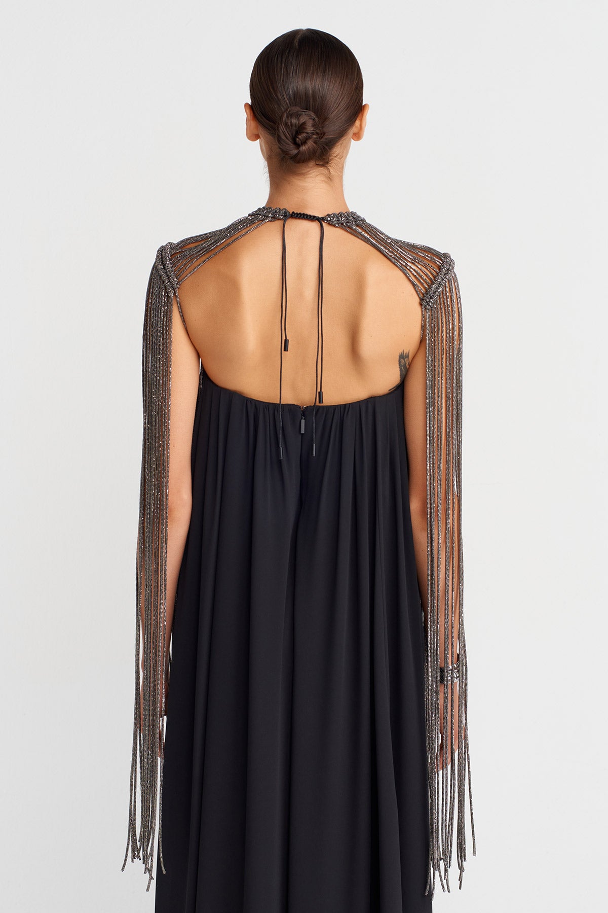 Anthracite Macramé Shoulder Piece with Stone Strings-K256016014