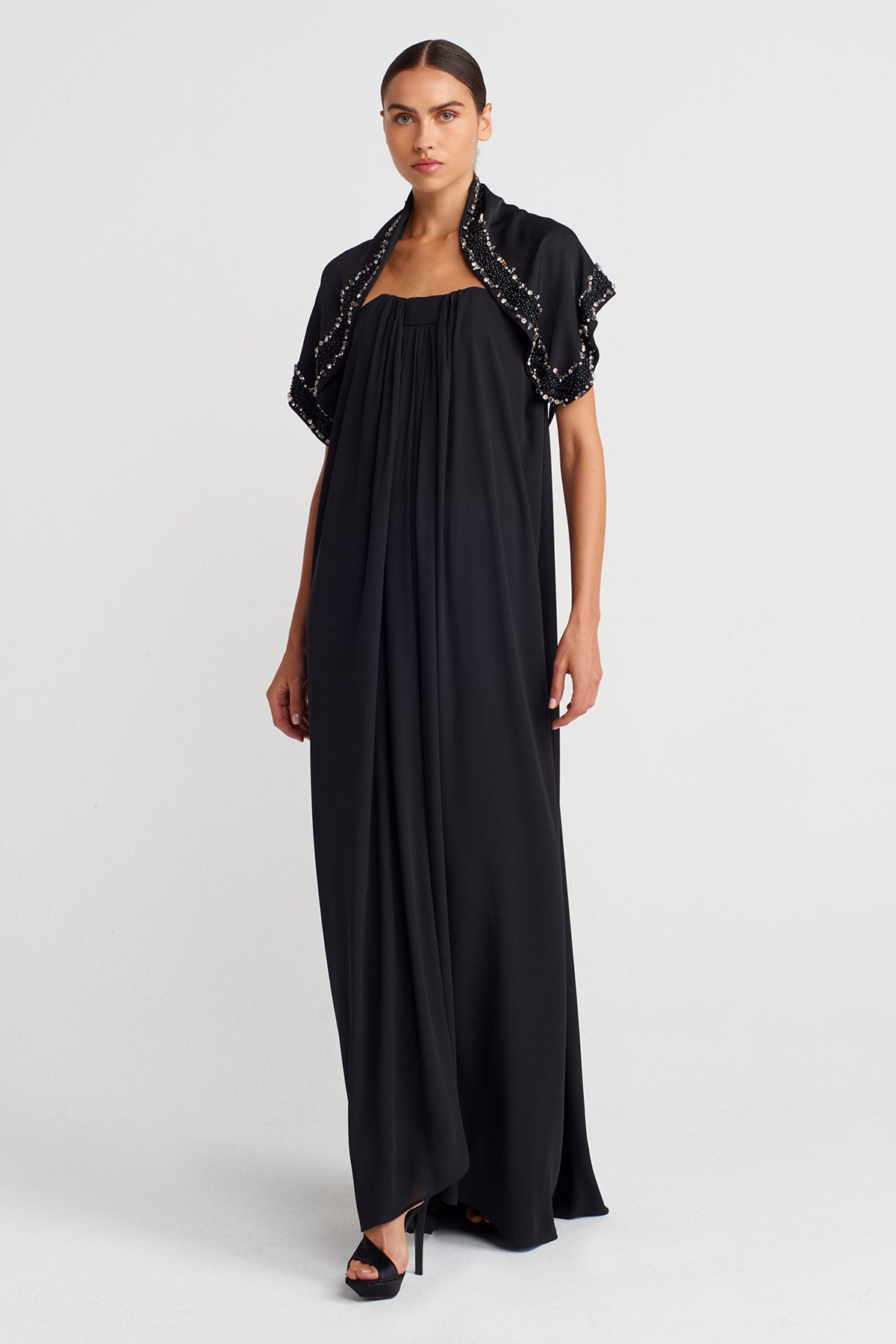 Black Hand-Embroidered Shawl-K256016015