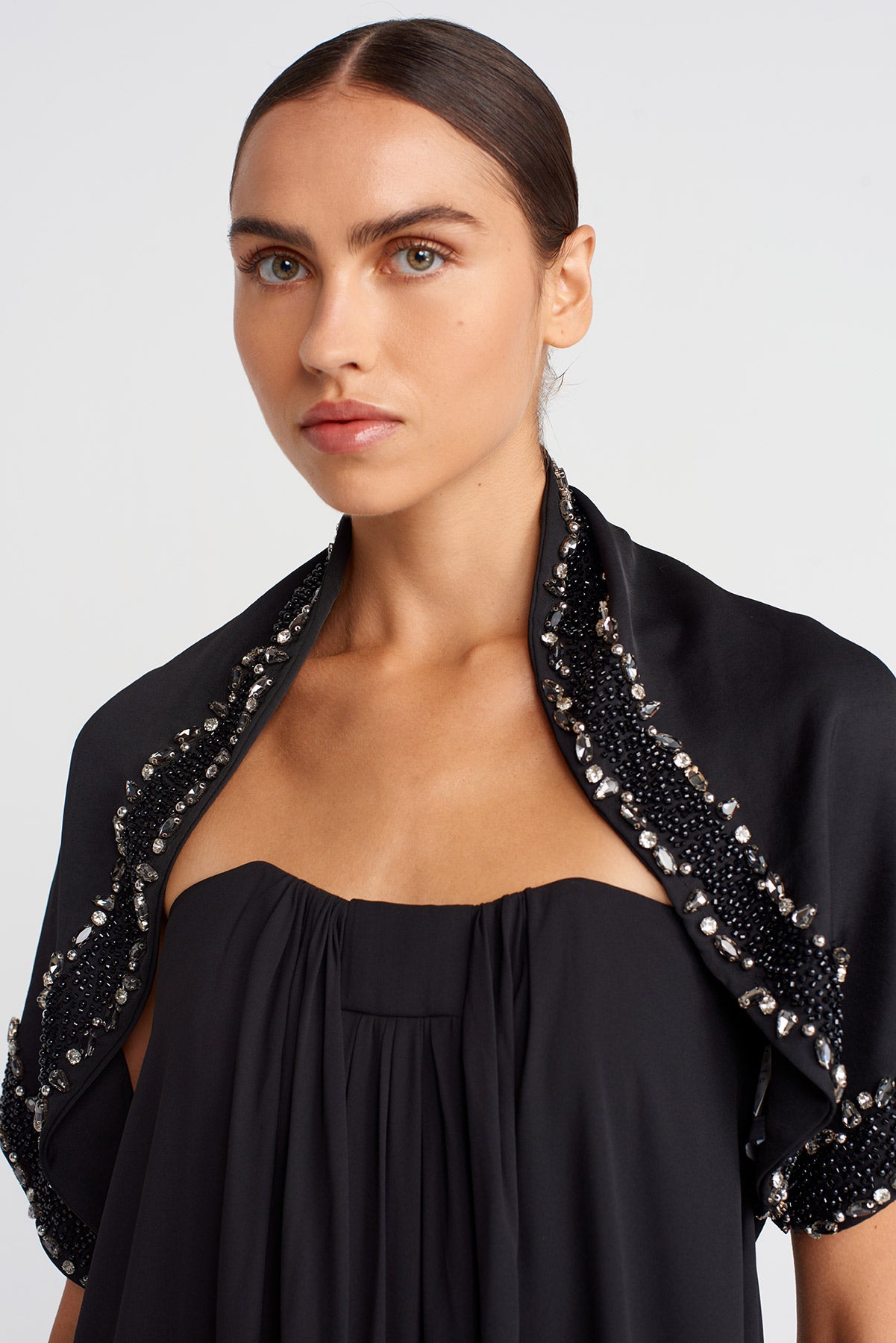 Black Hand-Embroidered Shawl-K256016015