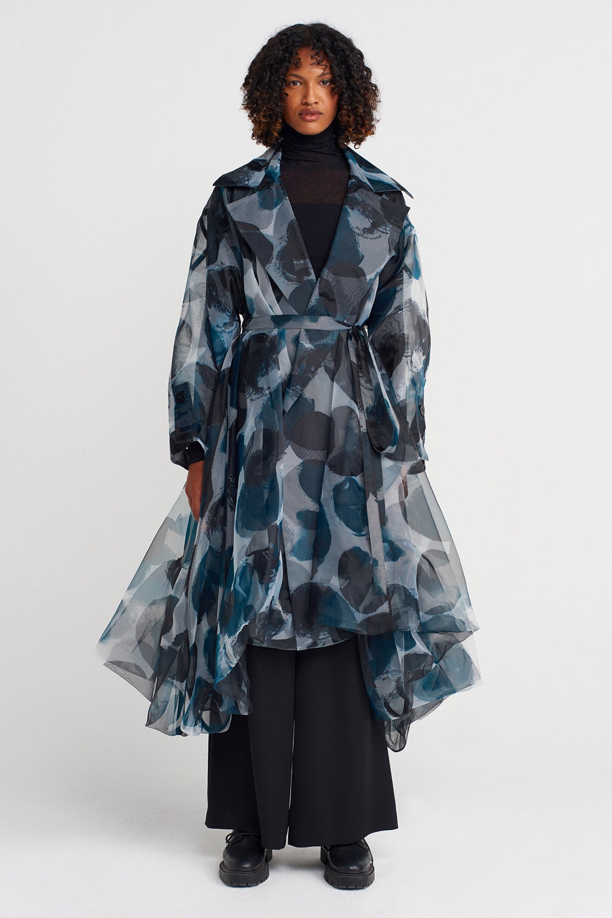 Patterned Organza Puffy Trench Coat-K257017003