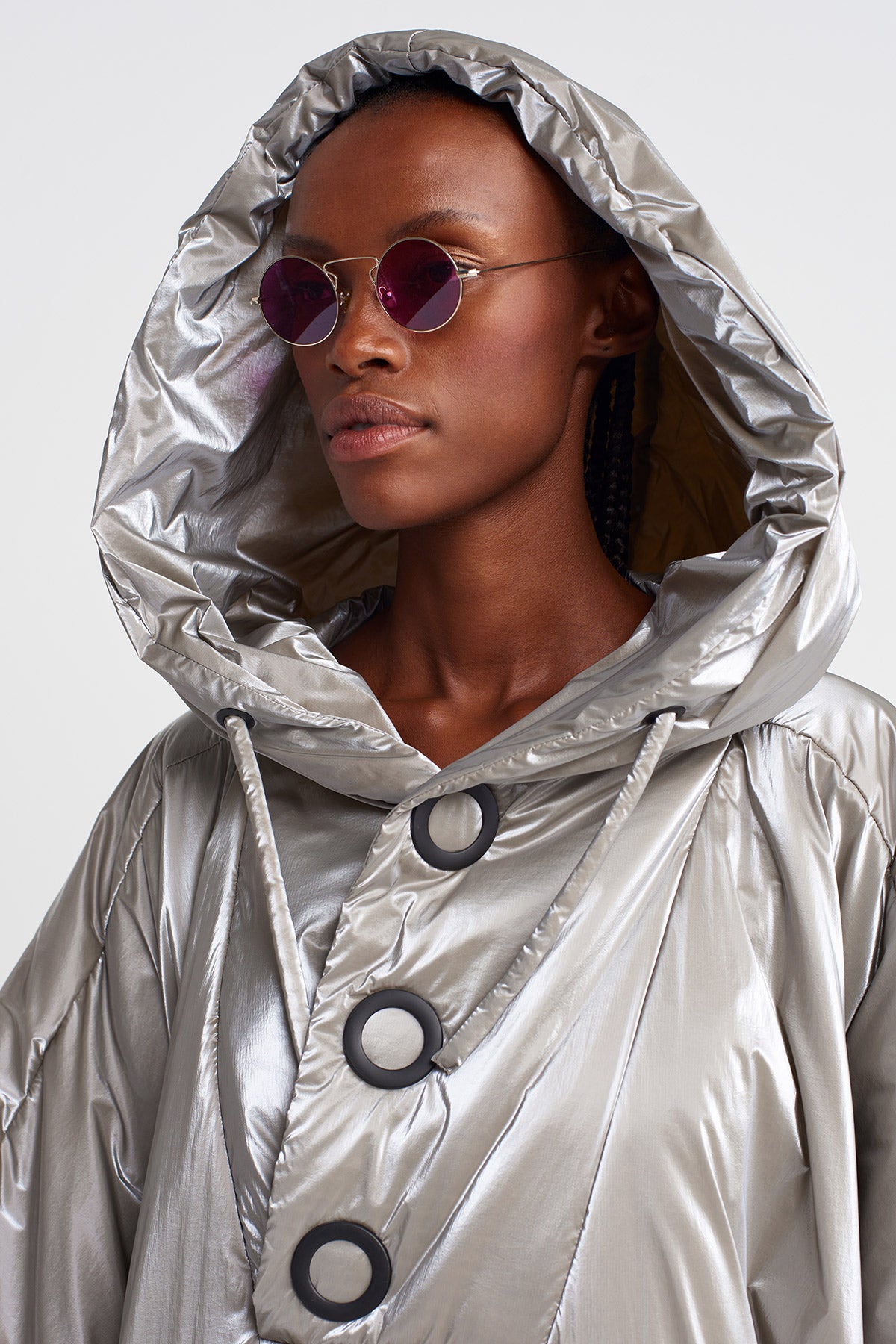 Light Grey Melange Shiny Long Hooded Raincoat-K257017008