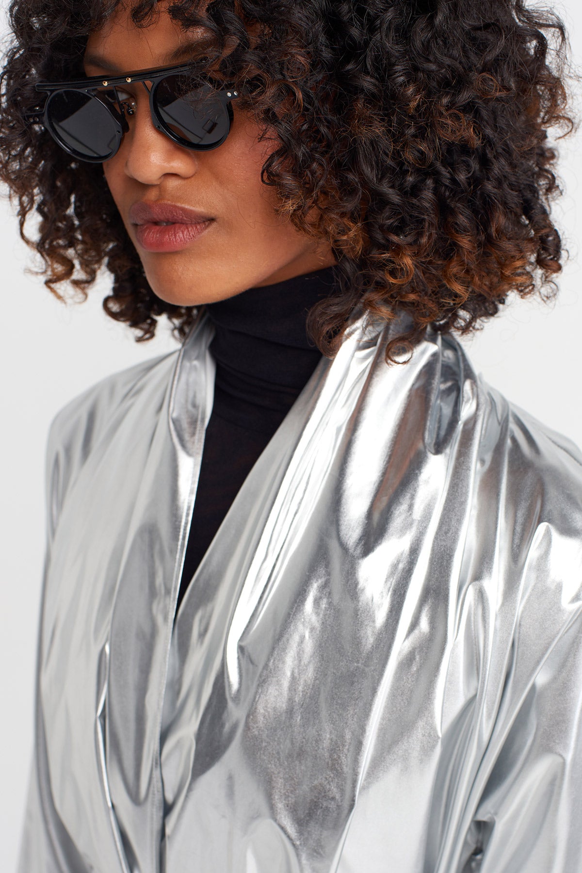 Silver Metallic Belted Trench Jacket-K257017012