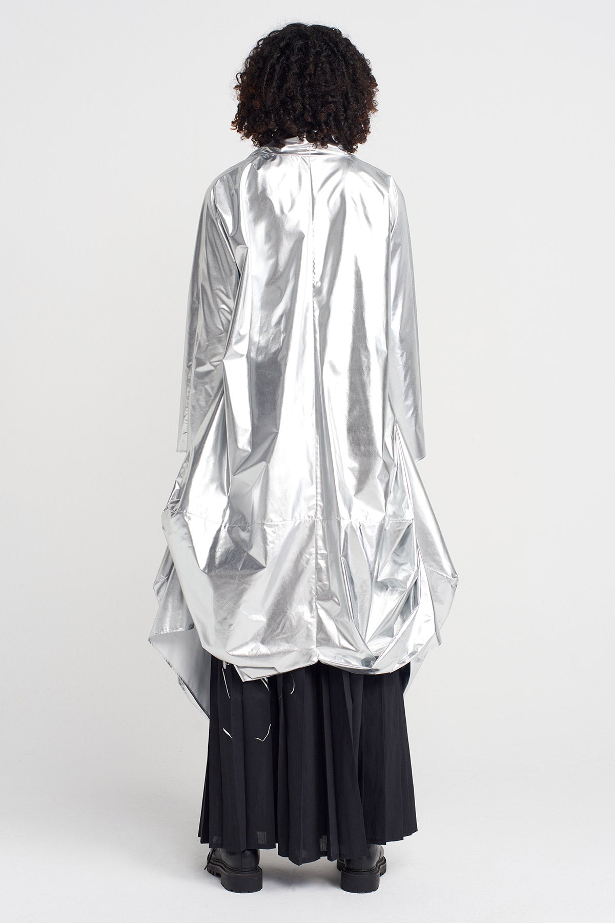 Silver Metallic Belted Trench Jacket-K257017012